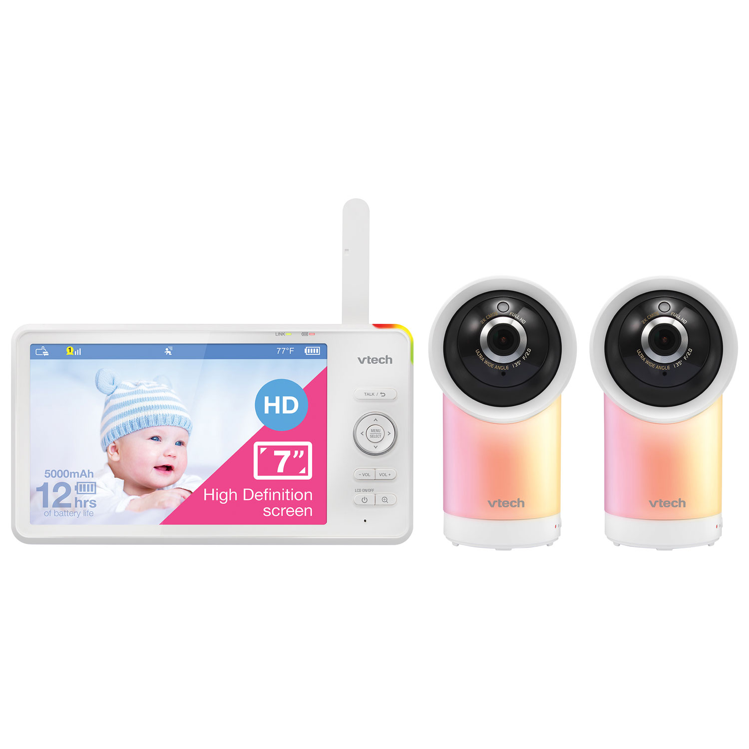 VTech 7" Video Baby Monitor with 2 Cameras, Night Light, Night Vision & Two-Way Audio (RM7766-2HD)