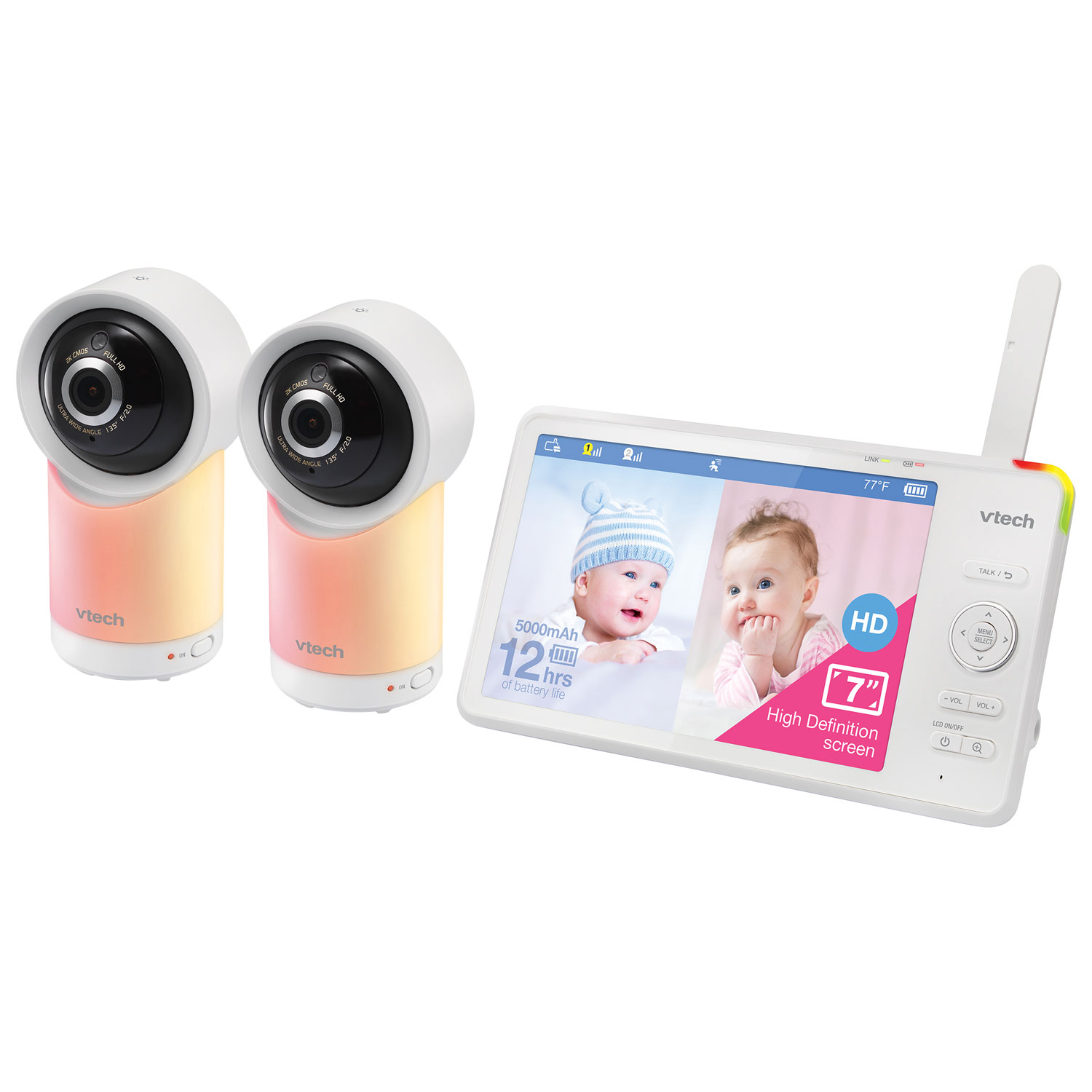 Interphone surveillance vidéo 7 po avec 2 caméras, veilleuse, vision nocturne et audio bidirectionnel de VTech