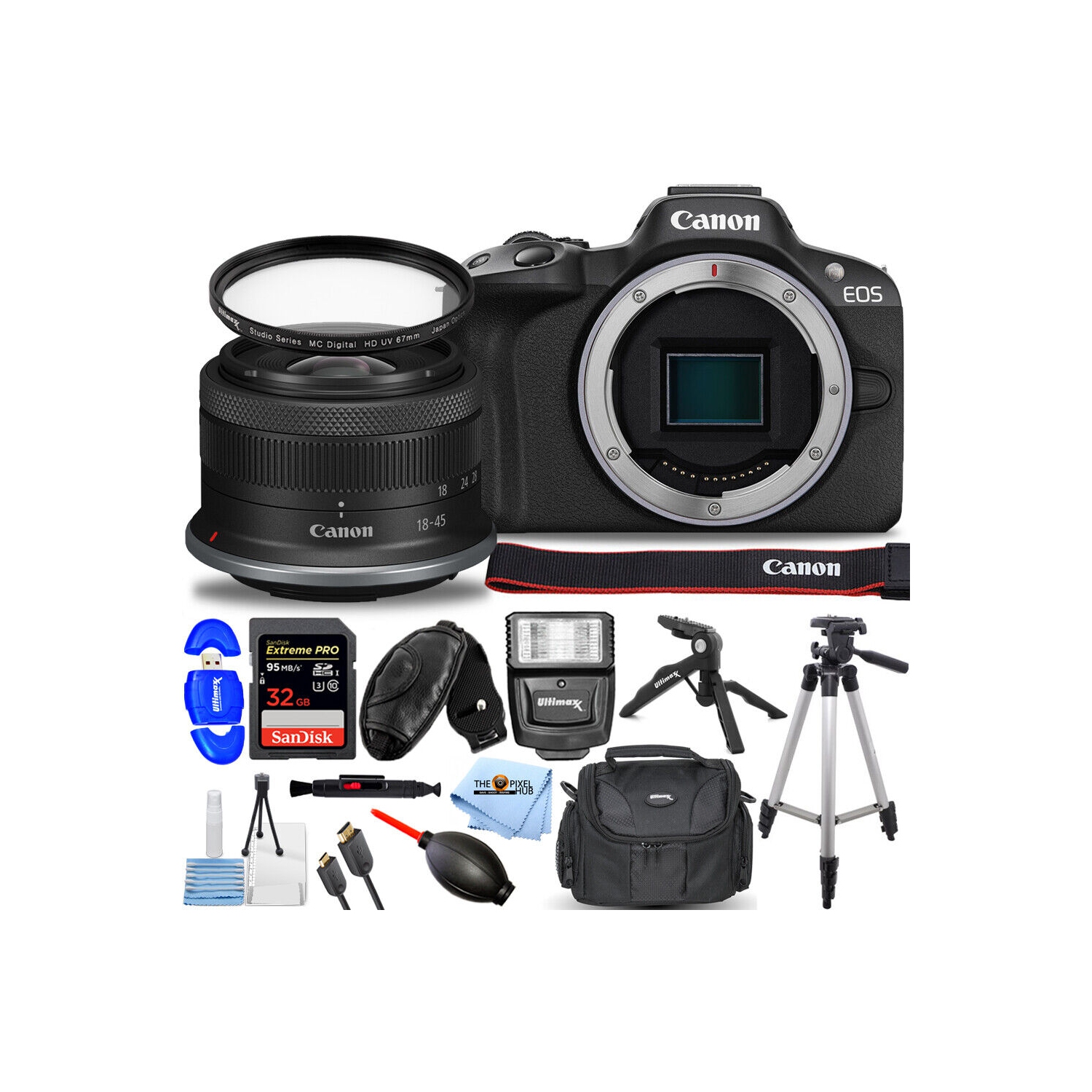 Canon EOS R50 Mirrorless Camera with 18-45mm Lens 5811C012 - 12PC Bundle