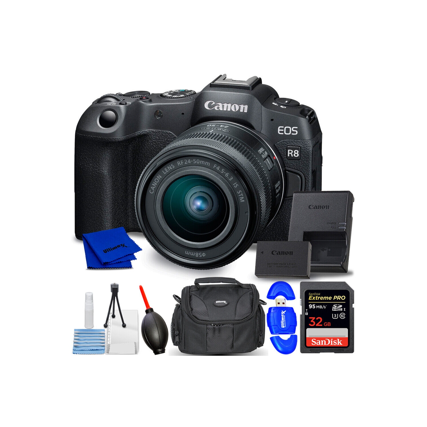 Canon EOS R8 Mirrorless Camera with RF 24-50mm IS STM Lens - 7PC Accessory Kit