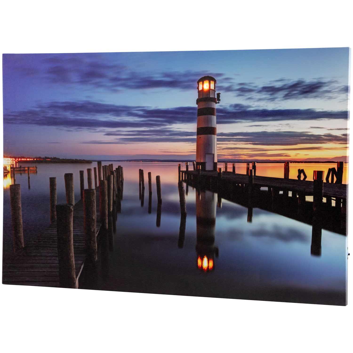 LED Lighted Coastal Sunset Lighthouse Scene Canvas Wall Art - 15.75" x 23.5"