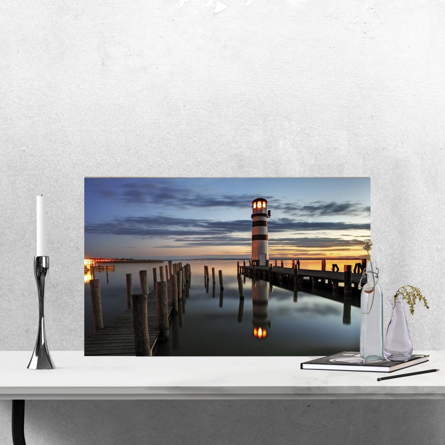 LED Lighted Coastal Sunset Lighthouse Scene Canvas Wall Art - 15.75" x 23.5"