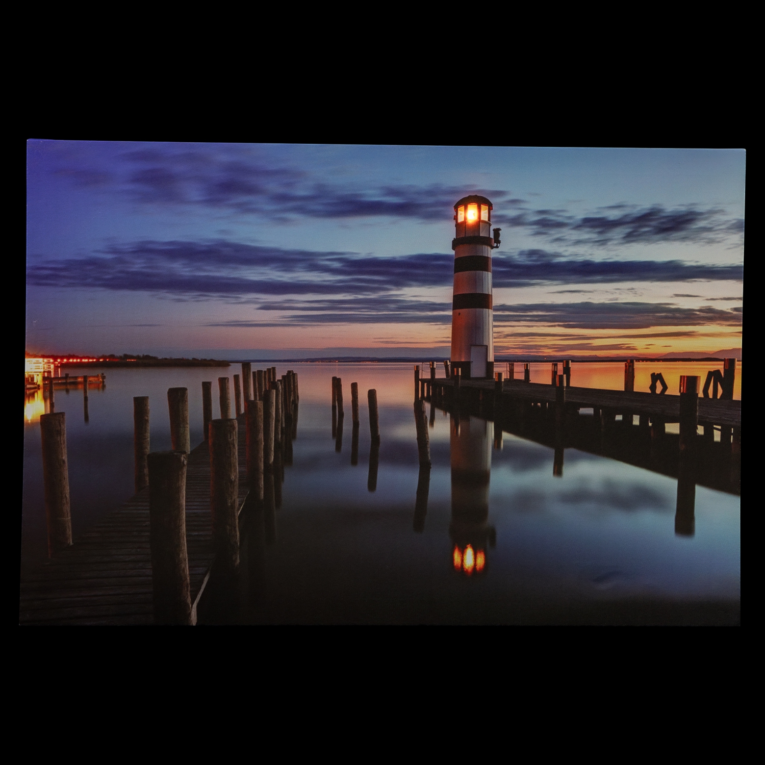 LED Lighted Coastal Sunset Lighthouse Scene Canvas Wall Art - 15.75" x 23.5"