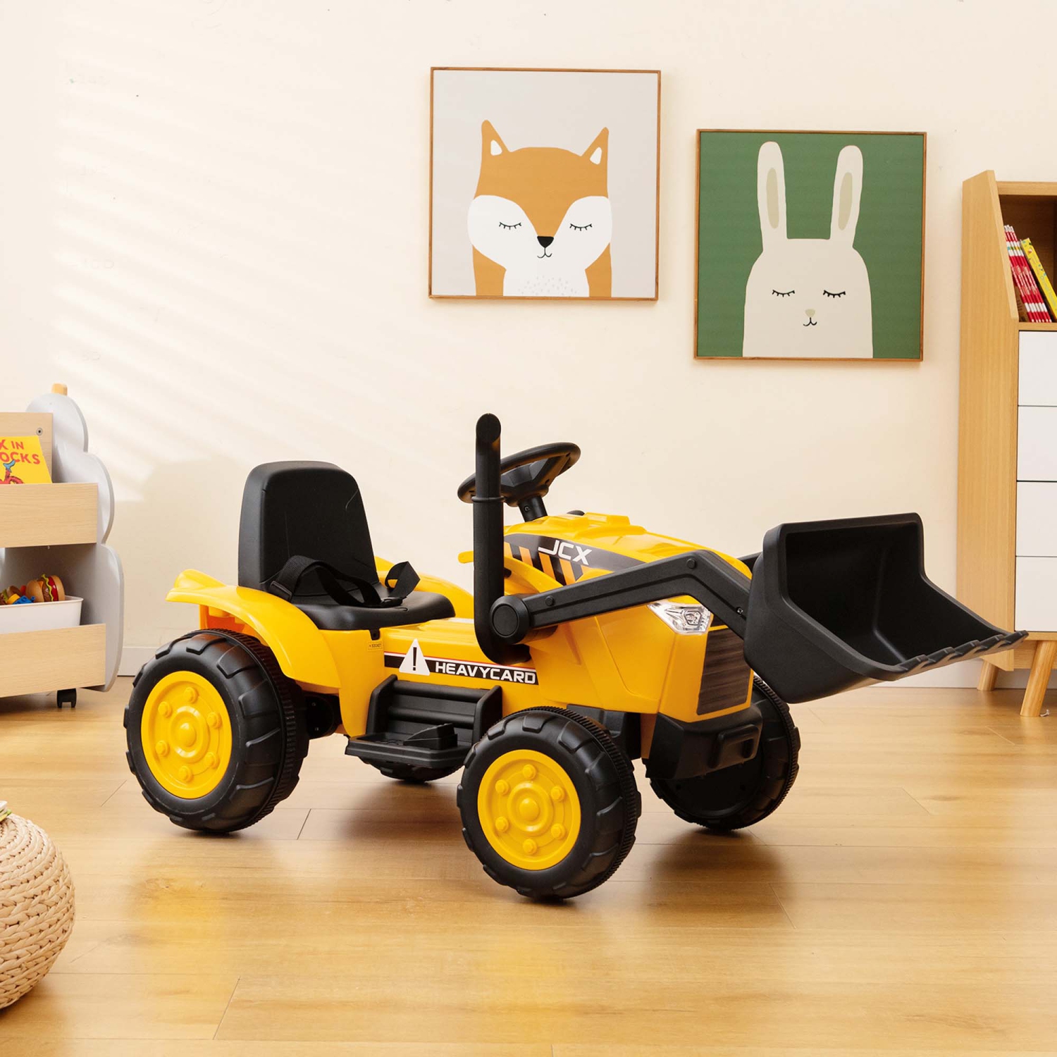 Costway 12V Kids Ride On Excavator Digger Electric Bulldozer Tractor RC with Light & Music