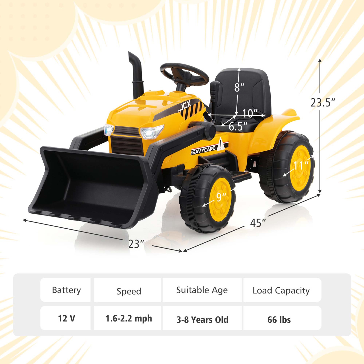 Costway 12V Kids Ride On Excavator Digger Electric Bulldozer Tractor RC with Light & Music
