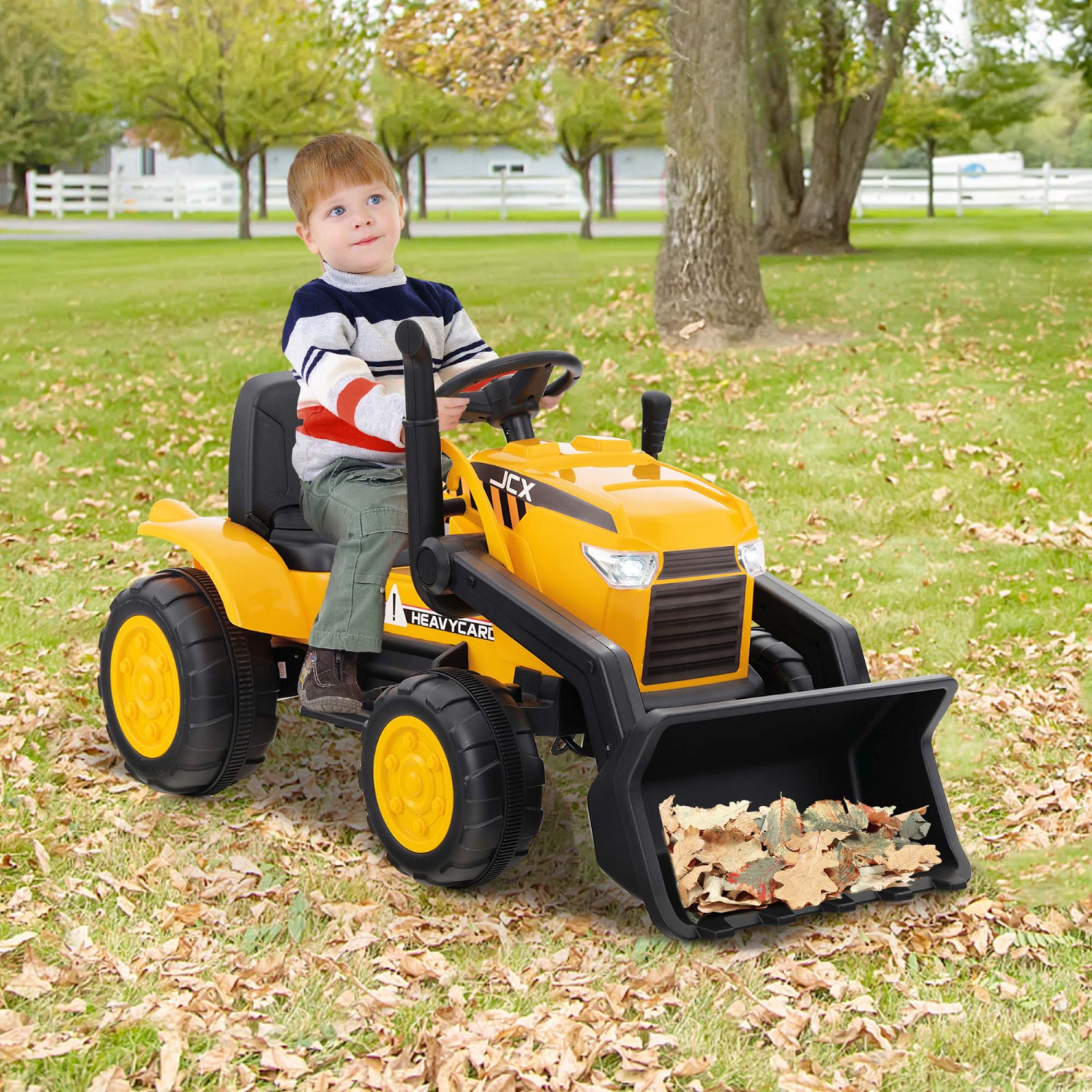 Costway 12V Kids Ride On Excavator Digger Electric Bulldozer Tractor RC with Light & Music
