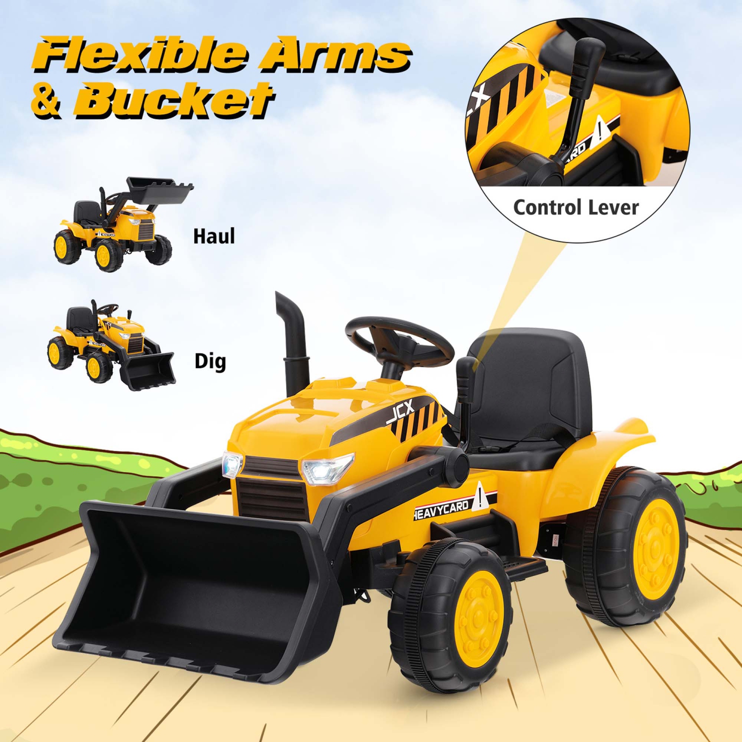 Costway 12V Kids Ride On Excavator Digger Electric Bulldozer Tractor RC with Light & Music