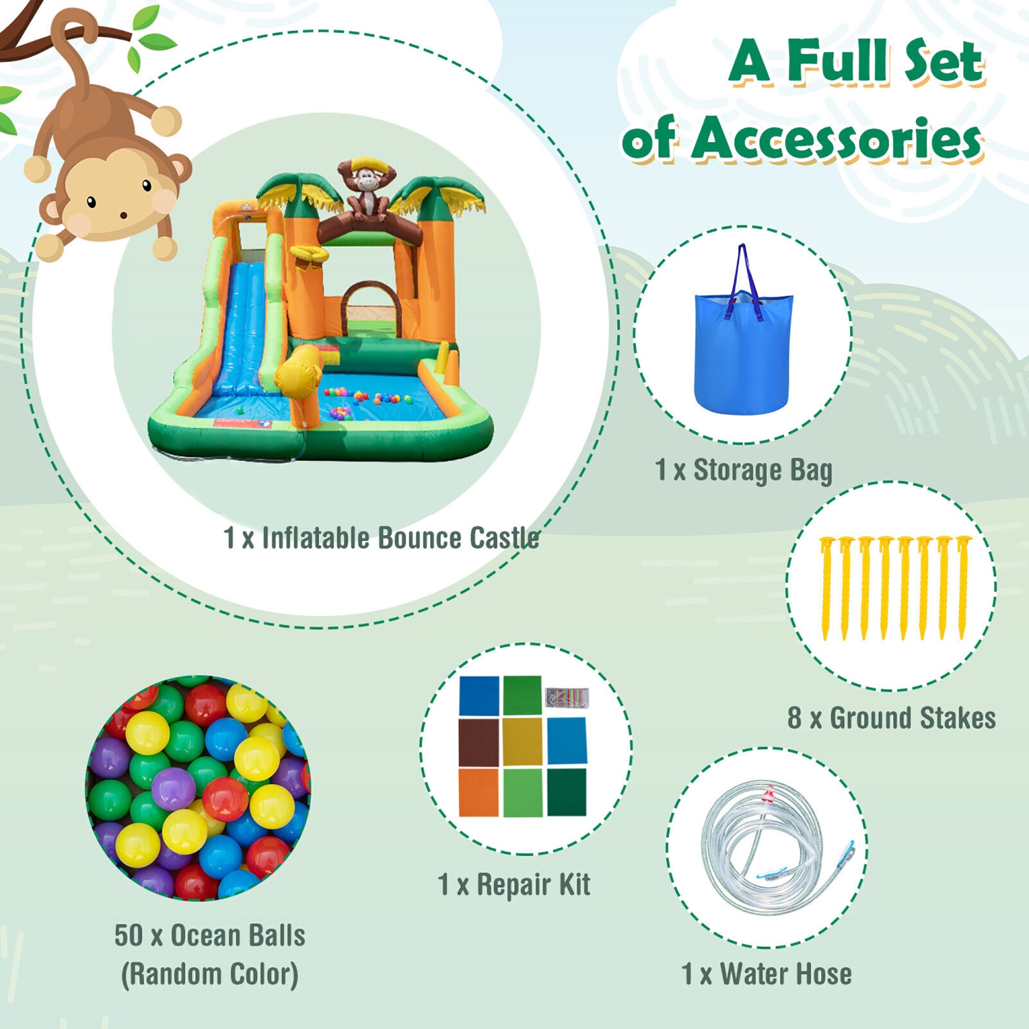 Gymax Inflatable Water Slide Park Monkey Bounce House Splash Pool without Blower