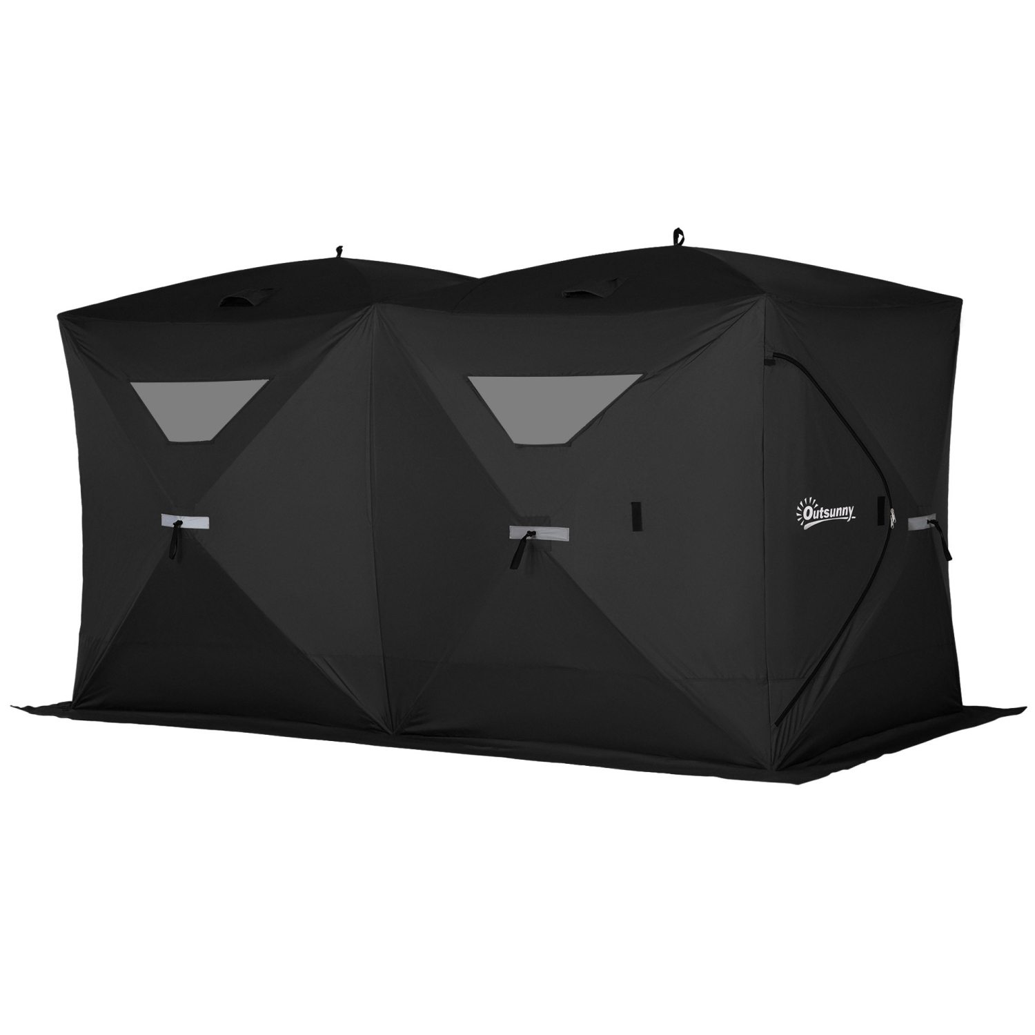 Outsunny 5-8 Person Ice Fishing Shelter, Waterproof Oxford Fabric Portable Pop-up Ice Tent with 4 Doors for Outdoor Fishing, Black