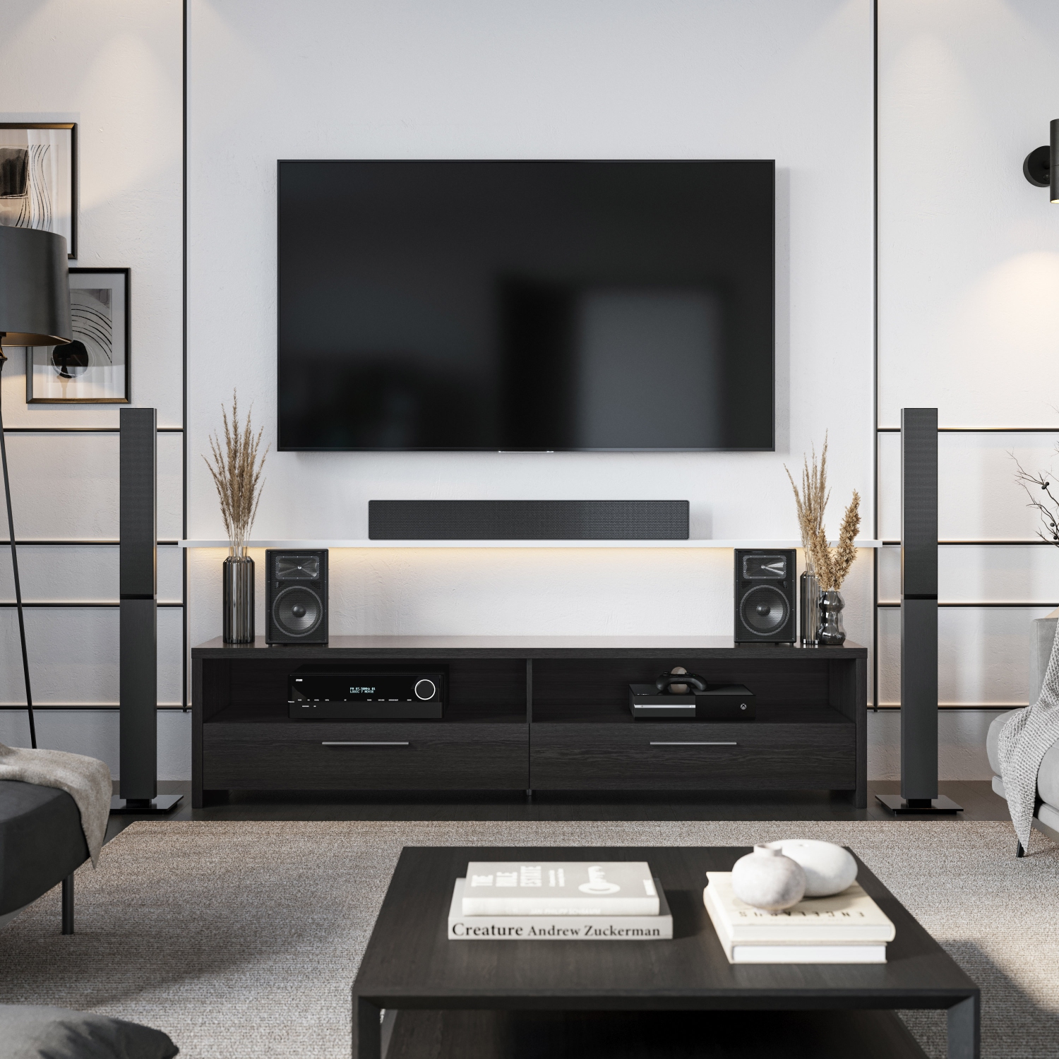 Meuble pour téléviseur de 85 po Fernbrook de CorLiving - Noir