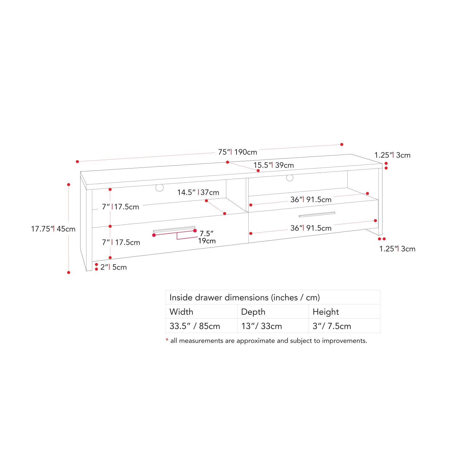 Meuble pour téléviseur de 85 po Fernbrook de CorLiving - Noir