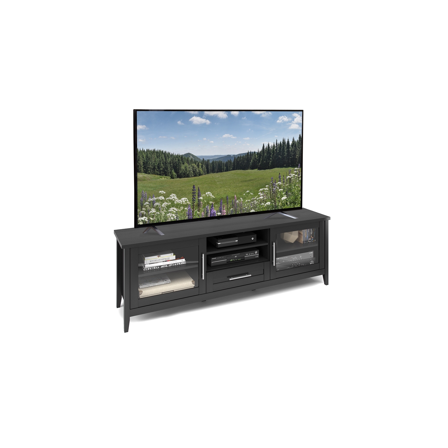 Meuble pour téléviseur de 80 po Jackson de CorLiving - Grain de bois noir