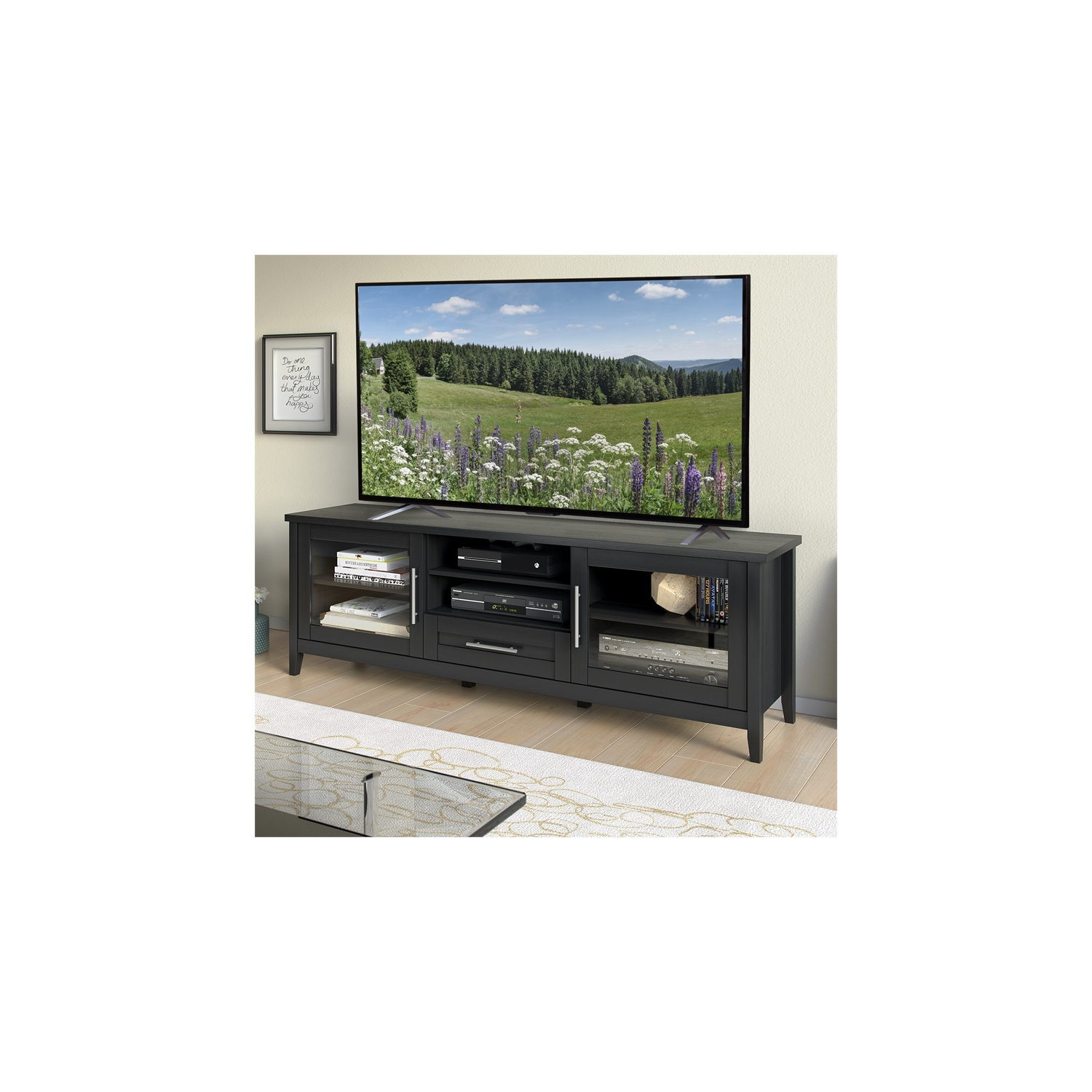 Meuble pour téléviseur de 80 po Jackson de CorLiving - Grain de bois noir