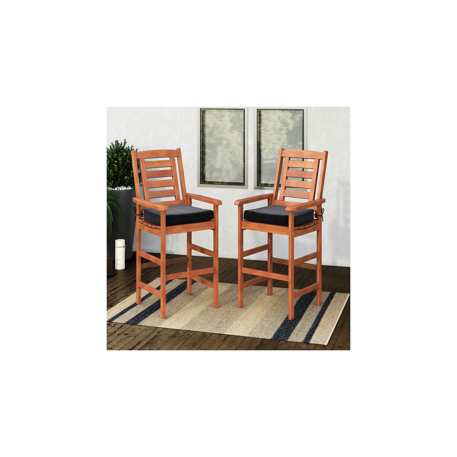 Miramar Contemporary Bar Height Barstool-Set of 2-Cinnamon Brown/Black