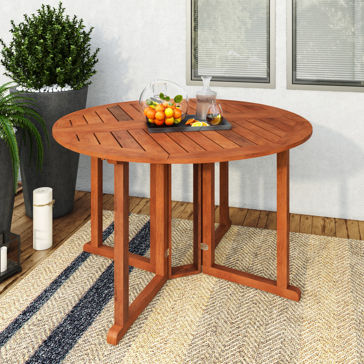 Corliving Miramar 47" Solid Wood Folding Outdoor Patio Dining Table with Drop Leaf