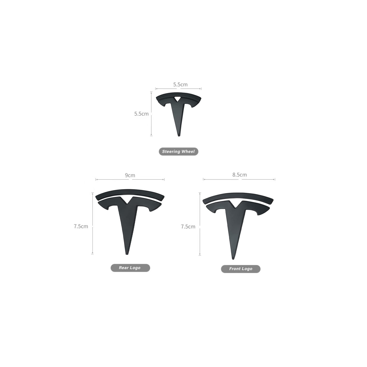BATTPIT Tesla Model 3 3D Black Tesla Emblem Stickers Decal Ornamentㅣ Tesla Logo x 3