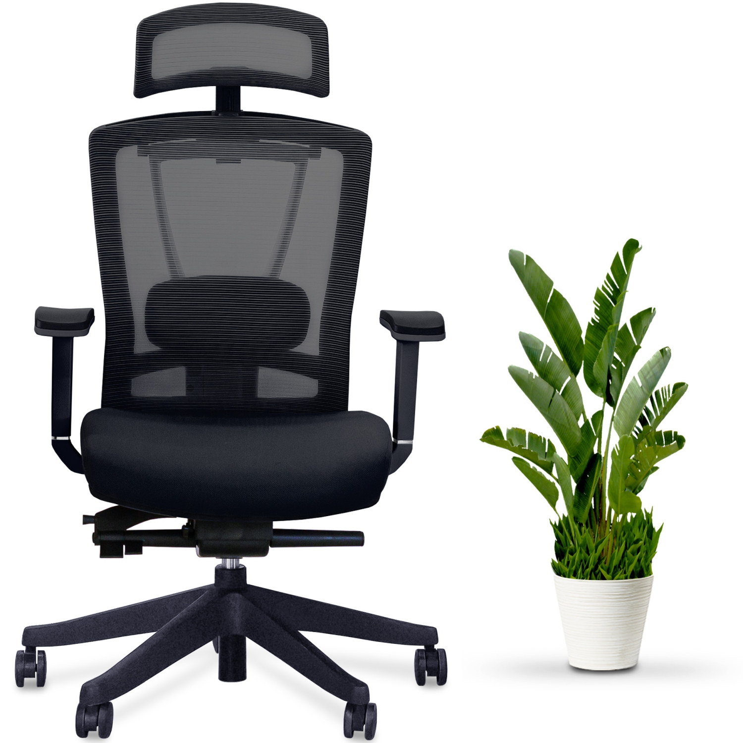 ENSEMBLE D'AFFAIRES EFEFEFDESK : Bureau d'ordinateur debout à hauteur réglable cadre noir sur bureau + chaise de bureau ergonomique réglable AeryChair