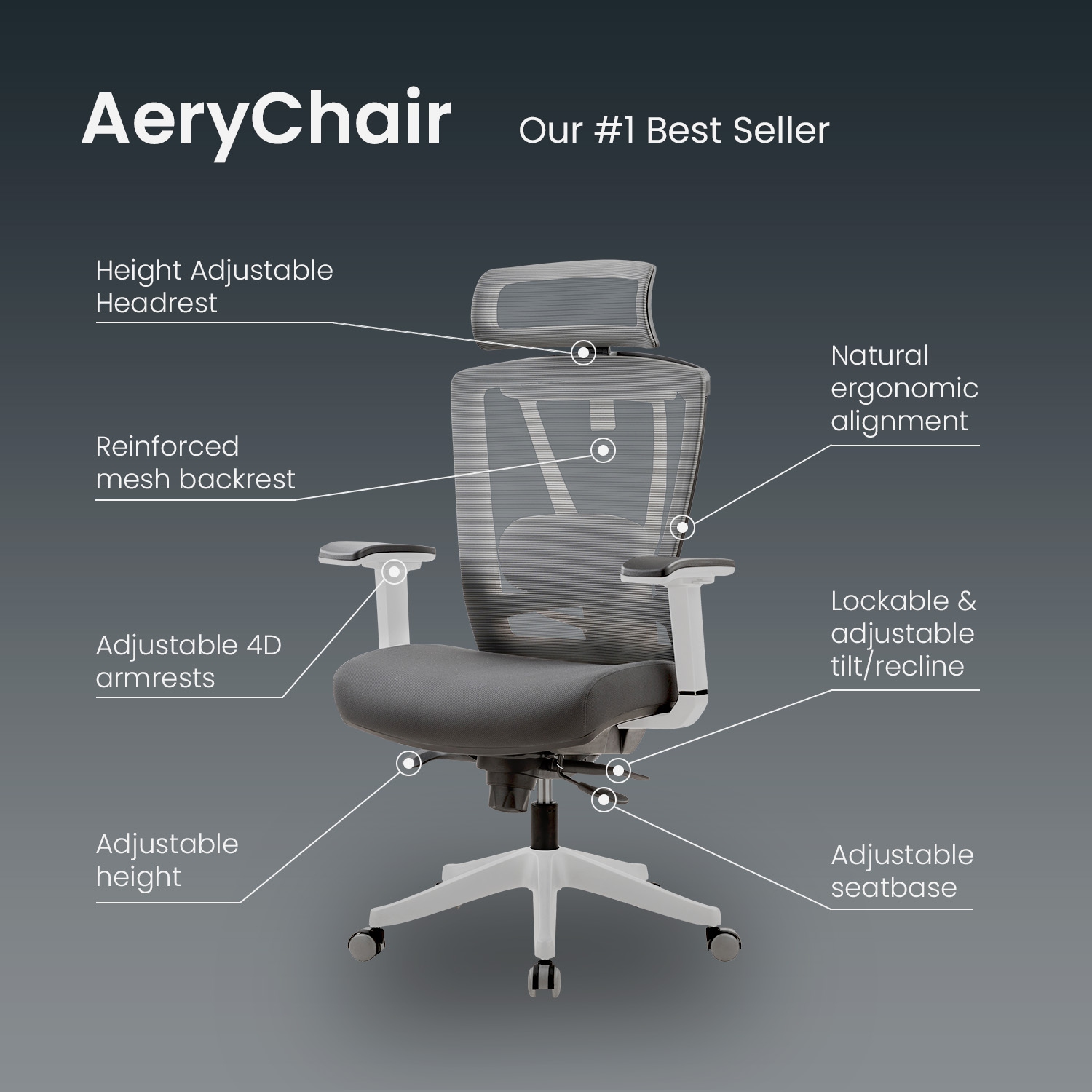 ENSEMBLE D'AFFAIRES EFEFEFDESK : Bureau d'ordinateur debout à hauteur réglable cadre noir sur bureau + chaise de bureau ergonomique réglable AeryChair