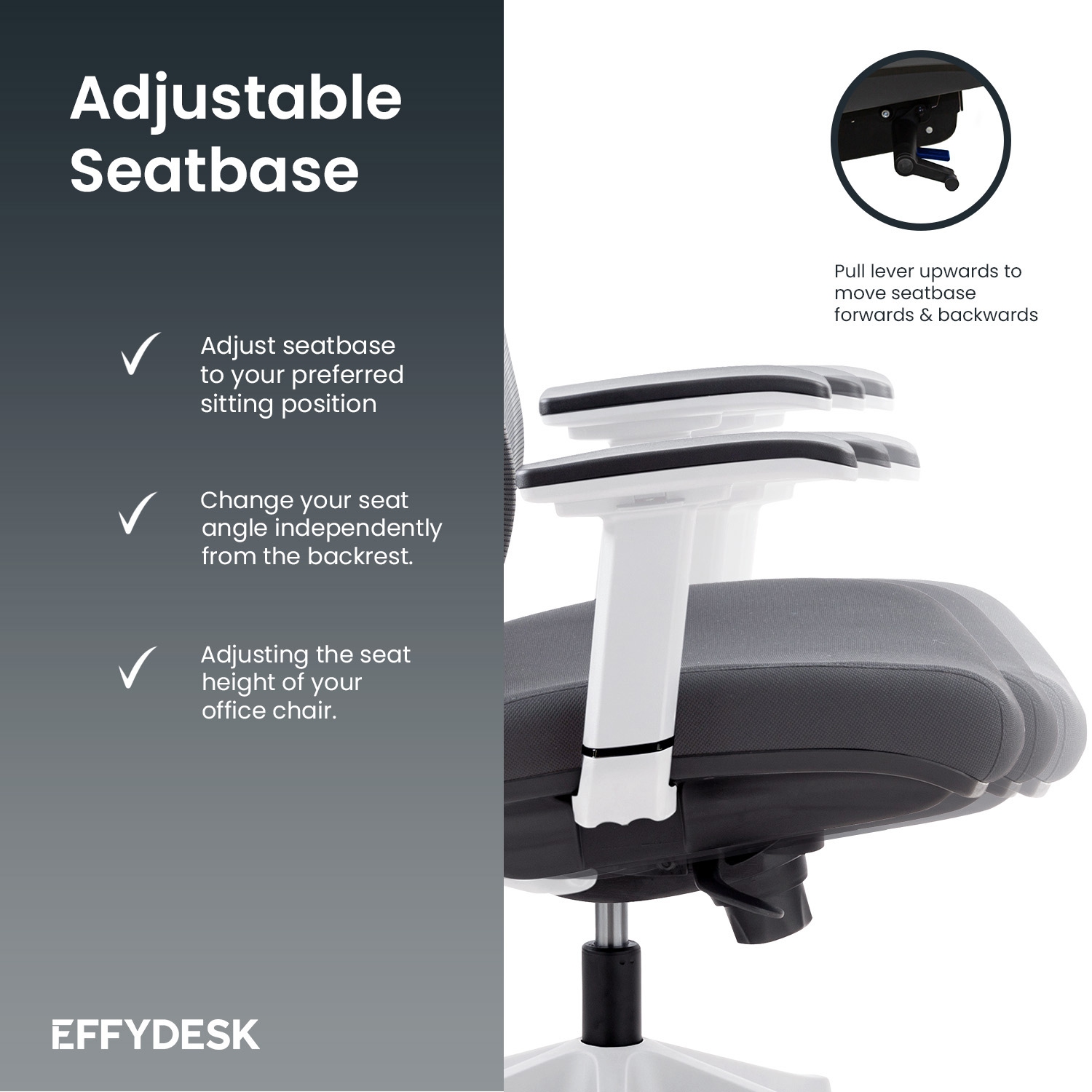 ENSEMBLE D'AFFAIRES EFEFEFDESK : Bureau d'ordinateur debout à hauteur réglable cadre noir sur bureau + chaise de bureau ergonomique réglable AeryChair