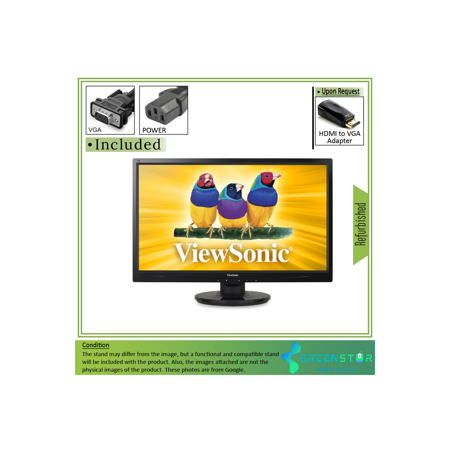 Refurbished(Good) - ViewSonic VA2246M-LED 22” Widescreen 1920x1080 FHD LED Backlight LCD TN Monitor