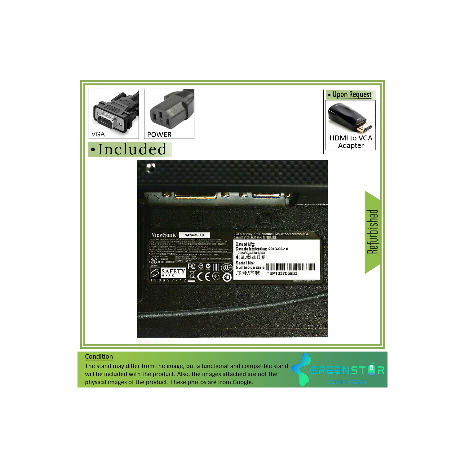 Refurbished(Good) - ViewSonic VA2246M-LED 22” Widescreen 1920x1080 FHD LED Backlight LCD TN Monitor