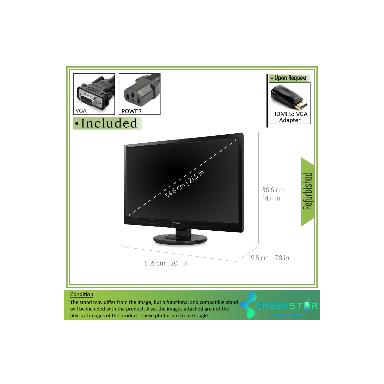 Refurbished(Good) - ViewSonic VA2246M-LED 22” Widescreen 1920x1080 FHD LED Backlight LCD TN Monitor