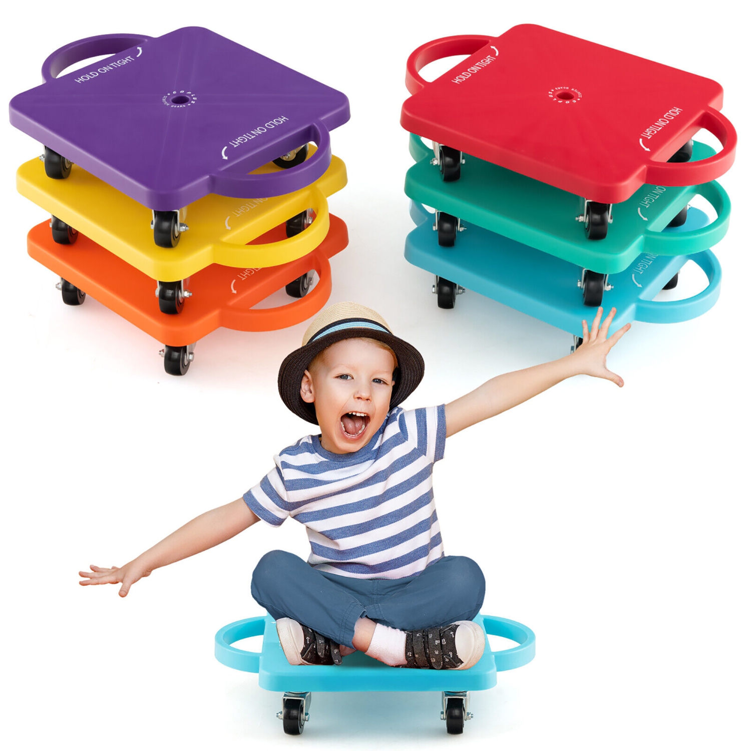 Gymax Children Balance Board Sitting Scooter Board 6-Pack PP Floor Scooter Board