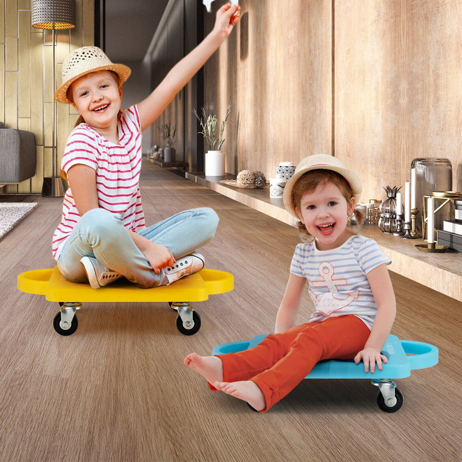 Gymax Children Balance Board Sitting Scooter Board 6-Pack PP Floor Scooter Board