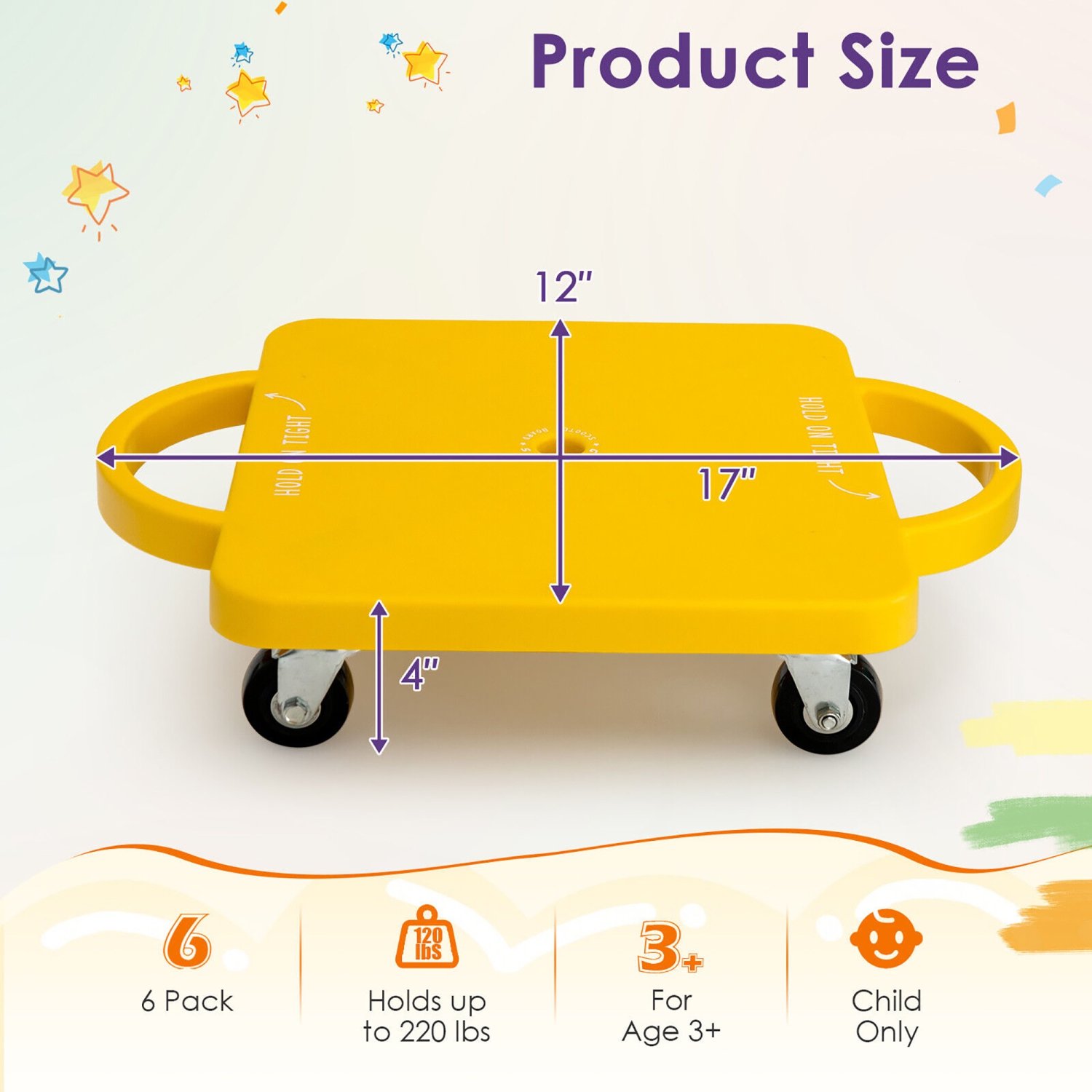 Gymax Children Balance Board Sitting Scooter Board 6-Pack PP Floor Scooter Board