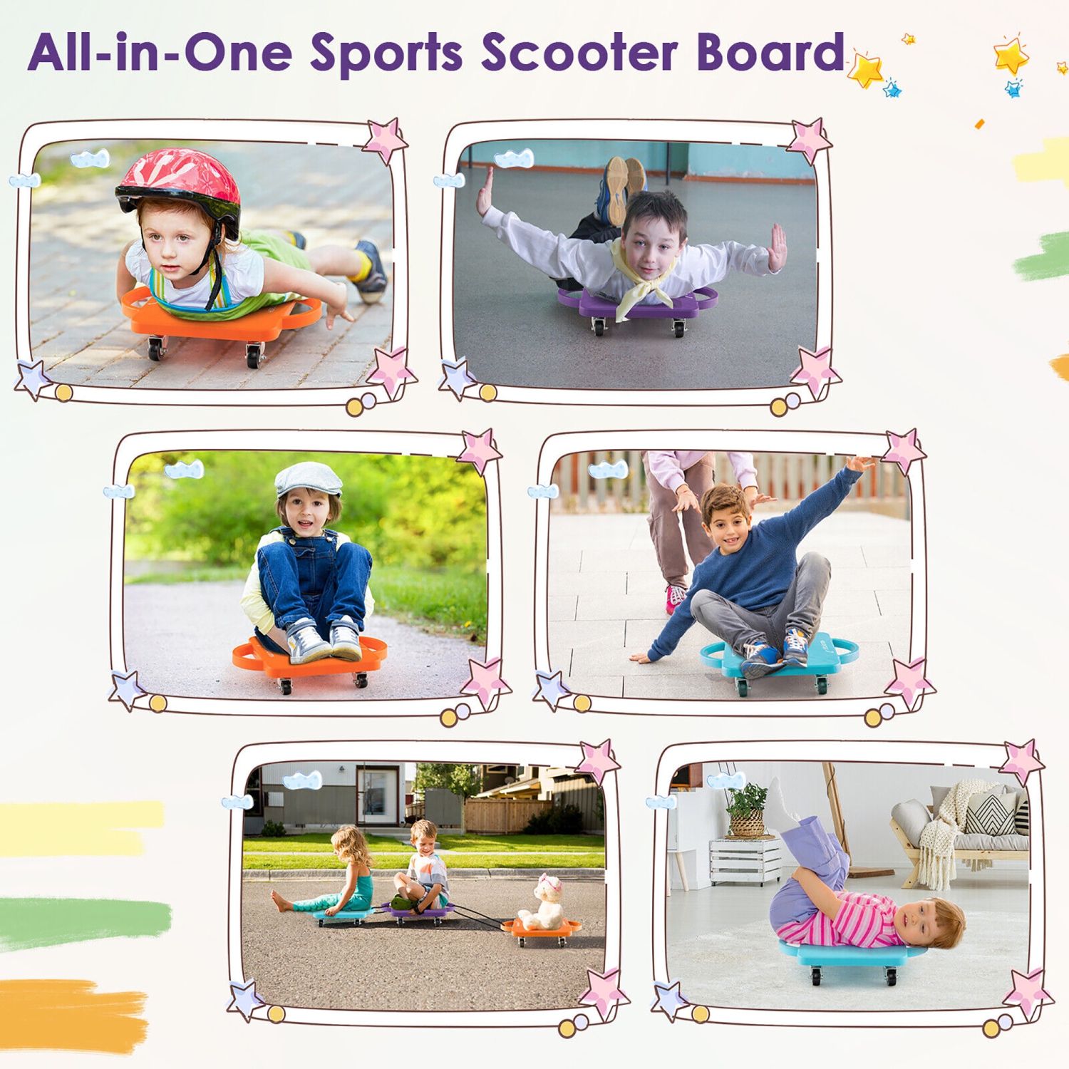 Gymax Children Balance Board Sitting Scooter Board 6-Pack PP Floor Scooter Board