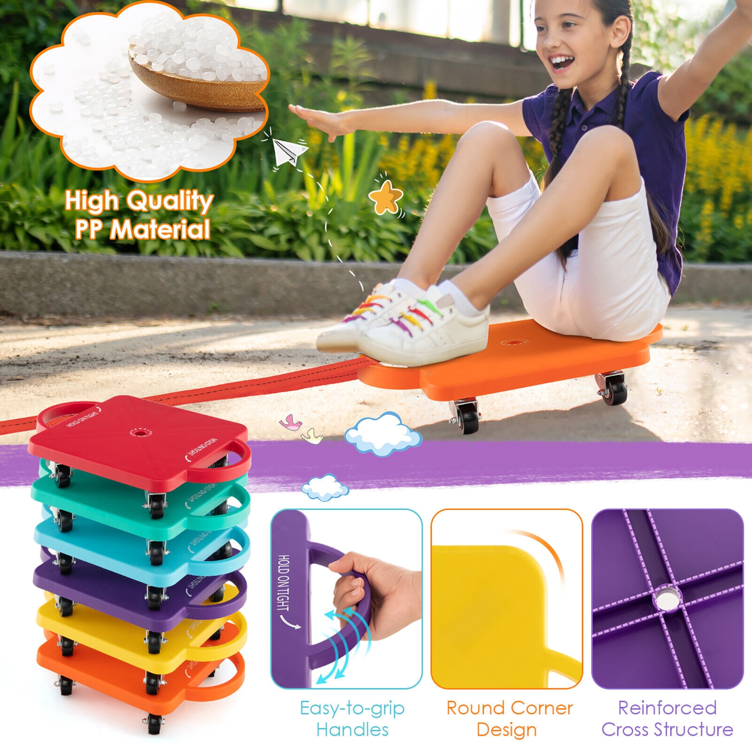 Gymax Children Balance Board Sitting Scooter Board 6-Pack PP Floor Scooter Board