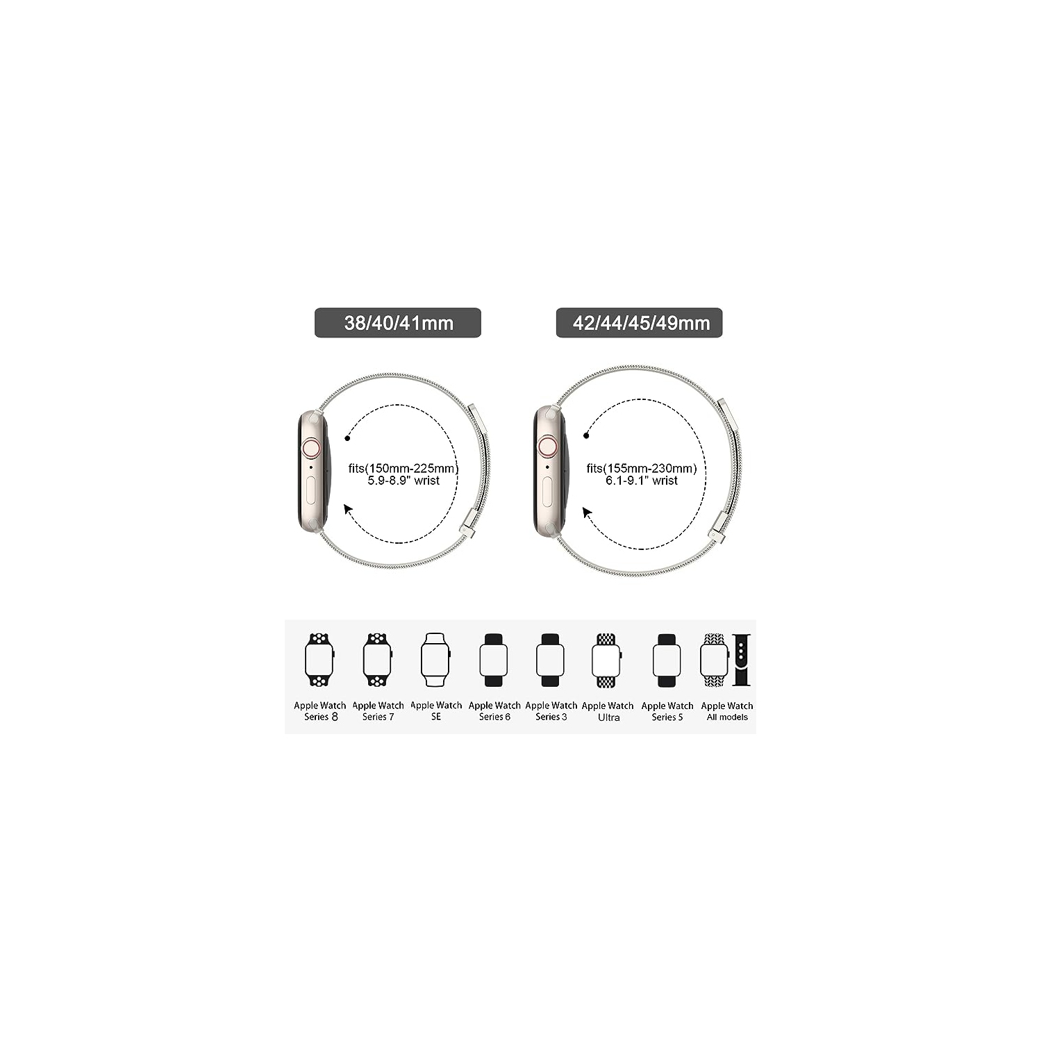 XCRS Metal Mesh Stainless Steel Band Compatible with Apple Watch Band 38mm 40mm 41mm Wrist Band Compatible for iWatch Series 9/8/7/6/SE/SE2/5/4/3/2