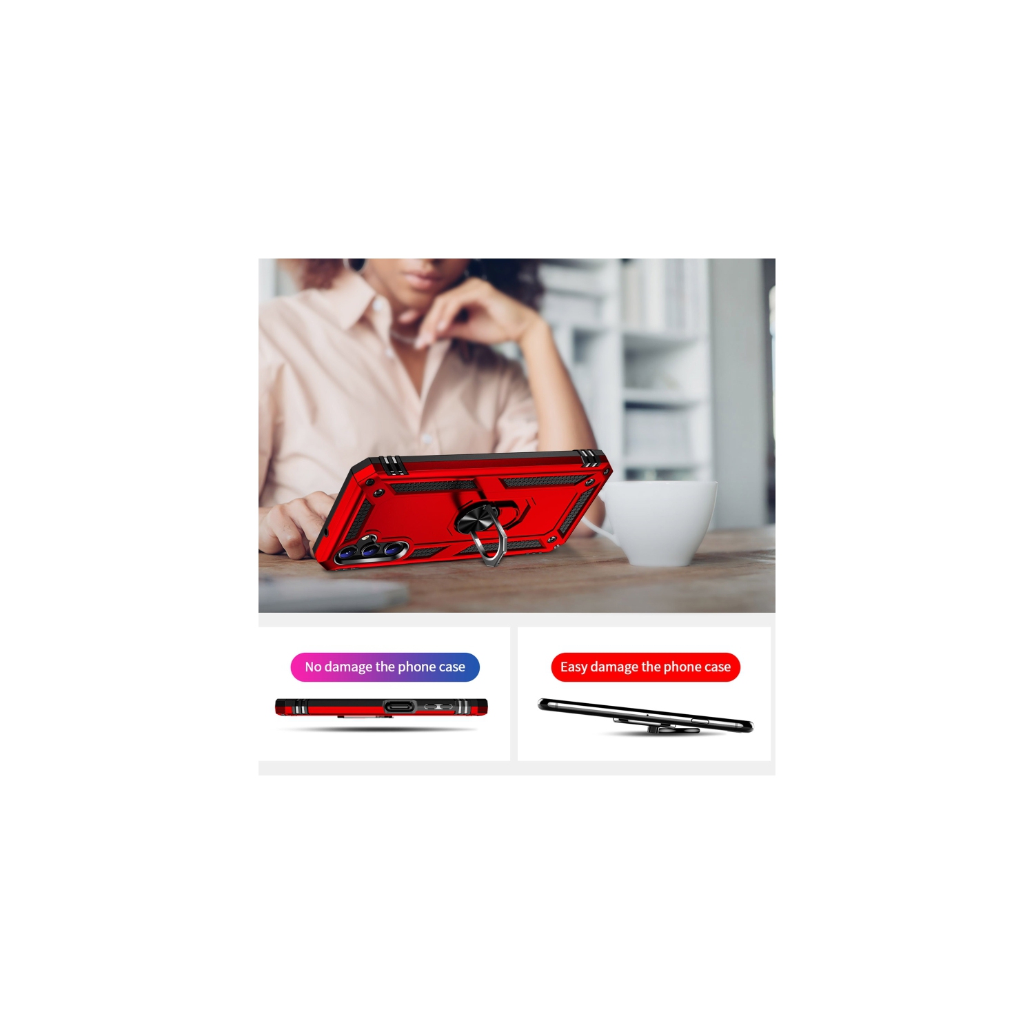 XCRS Dual-Layer Slim Design Armor Protection Cover, Built-in Magnetic Ring with Kickstand Case for Samsung Galaxy A34 5G 6.6 inch