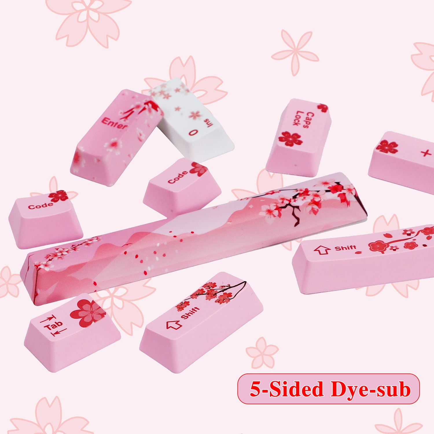 GTSP 104 Sakura Keycaps Cute Japanese Custom Gaming keycap Set of Dye-Sub OEM Profile for Cherry Mx Gateron Kailh Switch 87/104 60% Mechanical