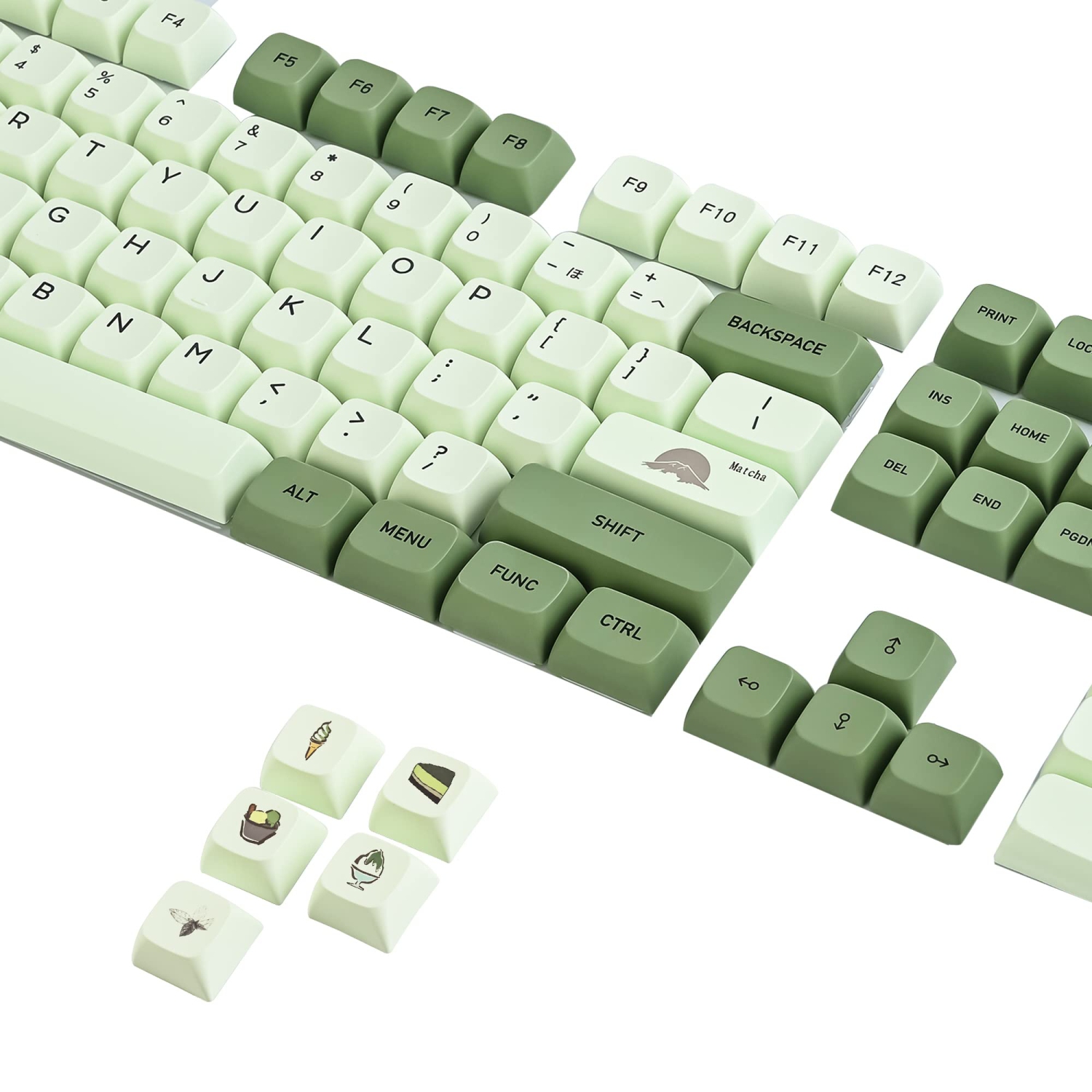 GTSP 124-Key Matcha Keycaps for 65 75 100 Percent 60% Keyboard XDA Keycap Set Dye-Sub for Cherry Mx Gateron Kailh Switch