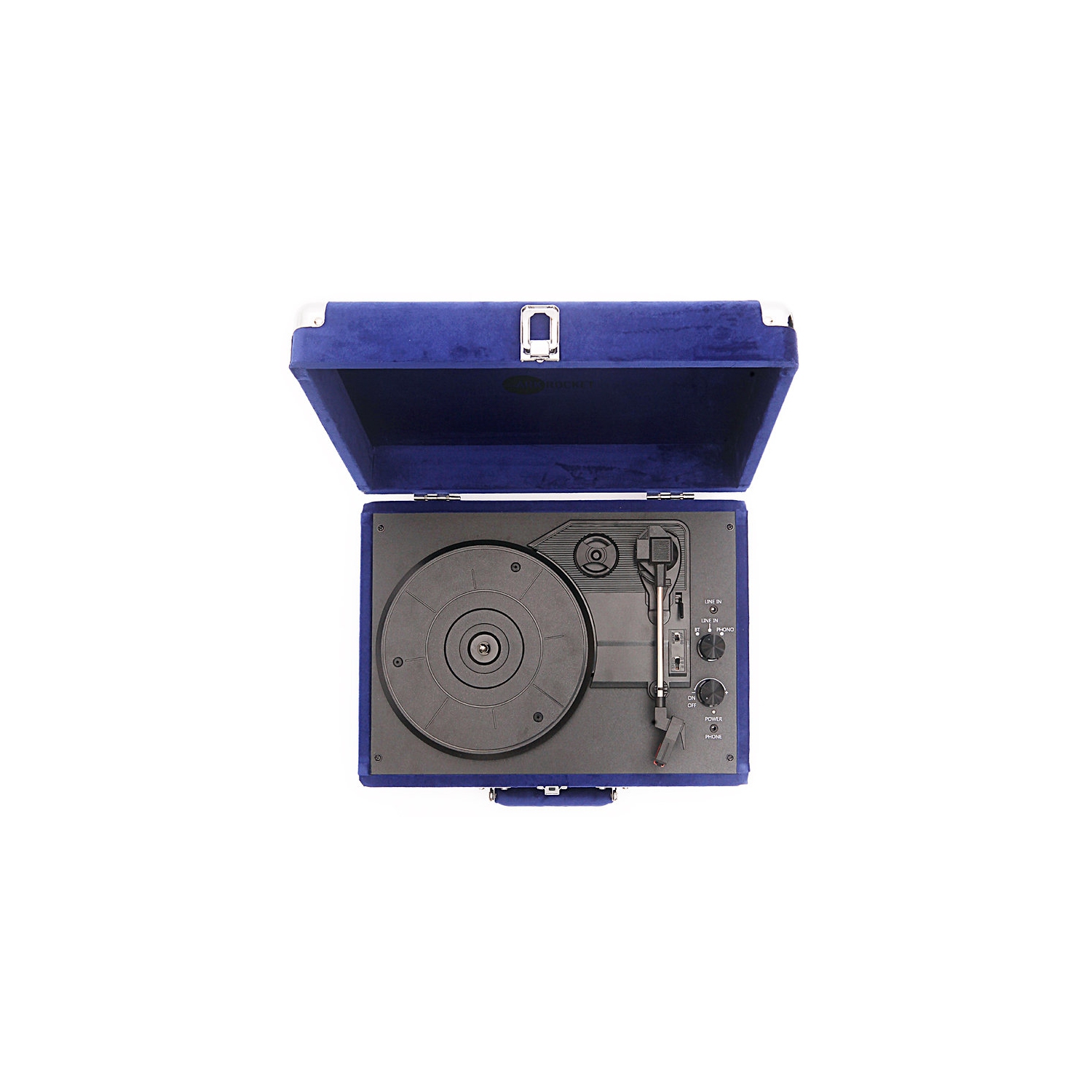 Tourne-disque rétro Bluetooth à 3 vitesses de la valise ArkRocket Cursity avec haut-parleurs intégrés - Bleu Klein