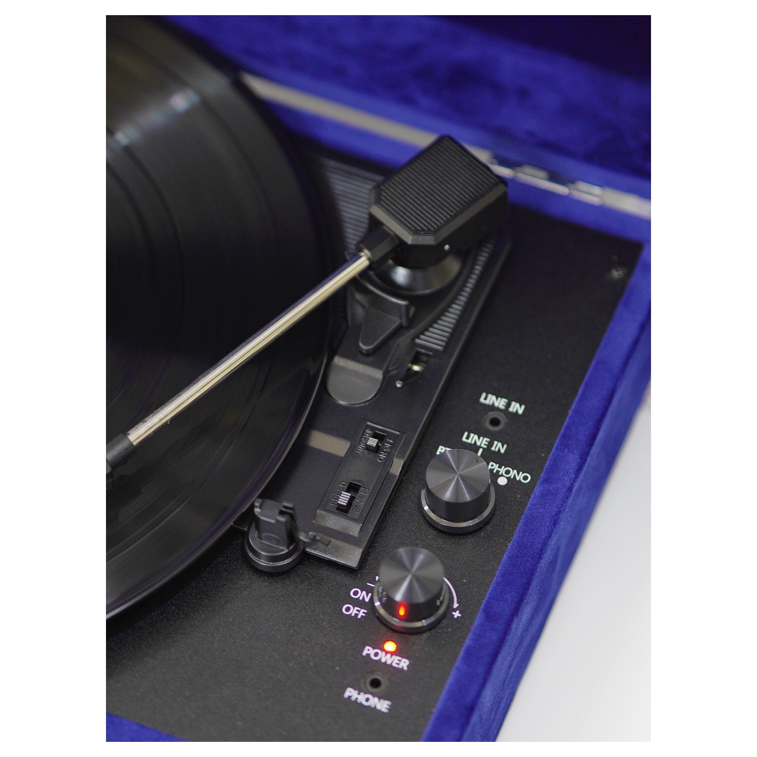 Tourne-disque rétro Bluetooth à 3 vitesses de la valise ArkRocket Cursity avec haut-parleurs intégrés - Bleu Klein