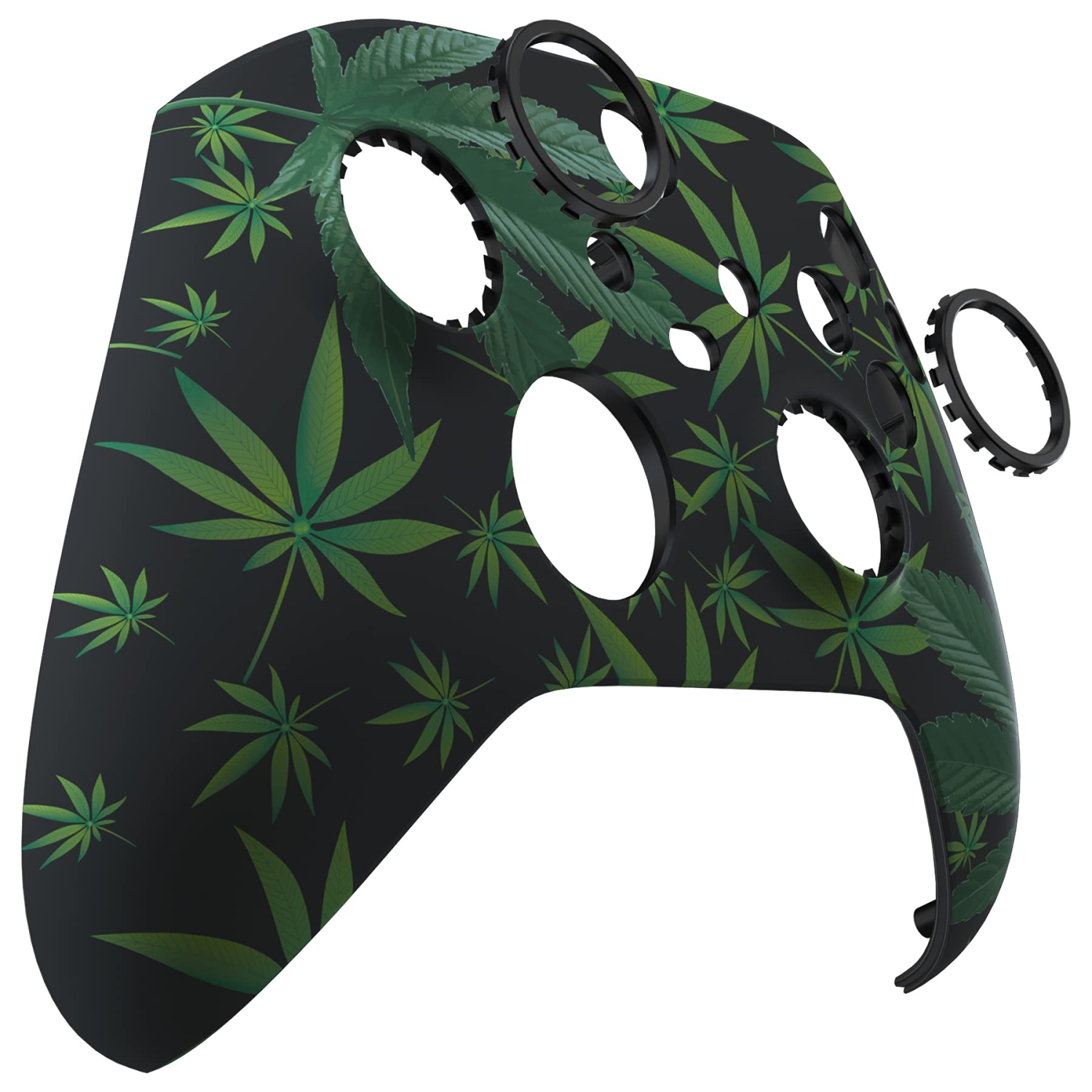 Green Weeds ASR Version Front Housing Shell w/Accent Rings for Xbox Series X/S Controller, Custom Soft Touch Cover Faceplate for Xbox Core Controller Model 1914