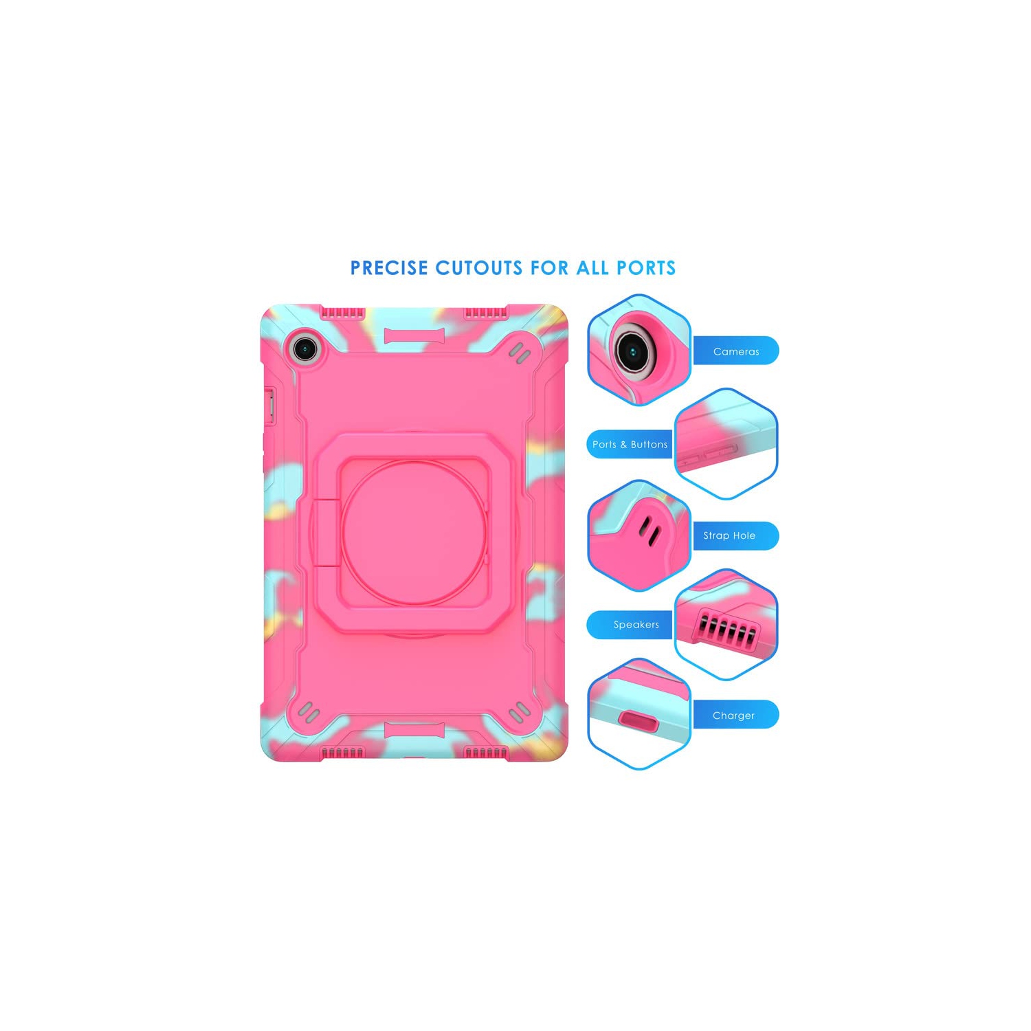 Hard Case for Samsung Galaxy Tab A8 10.5 inch 2022 Model, Full-Body Shockproof Protective Case with Shoulder Strap, 360 Rotating Stand Case for Tab A8