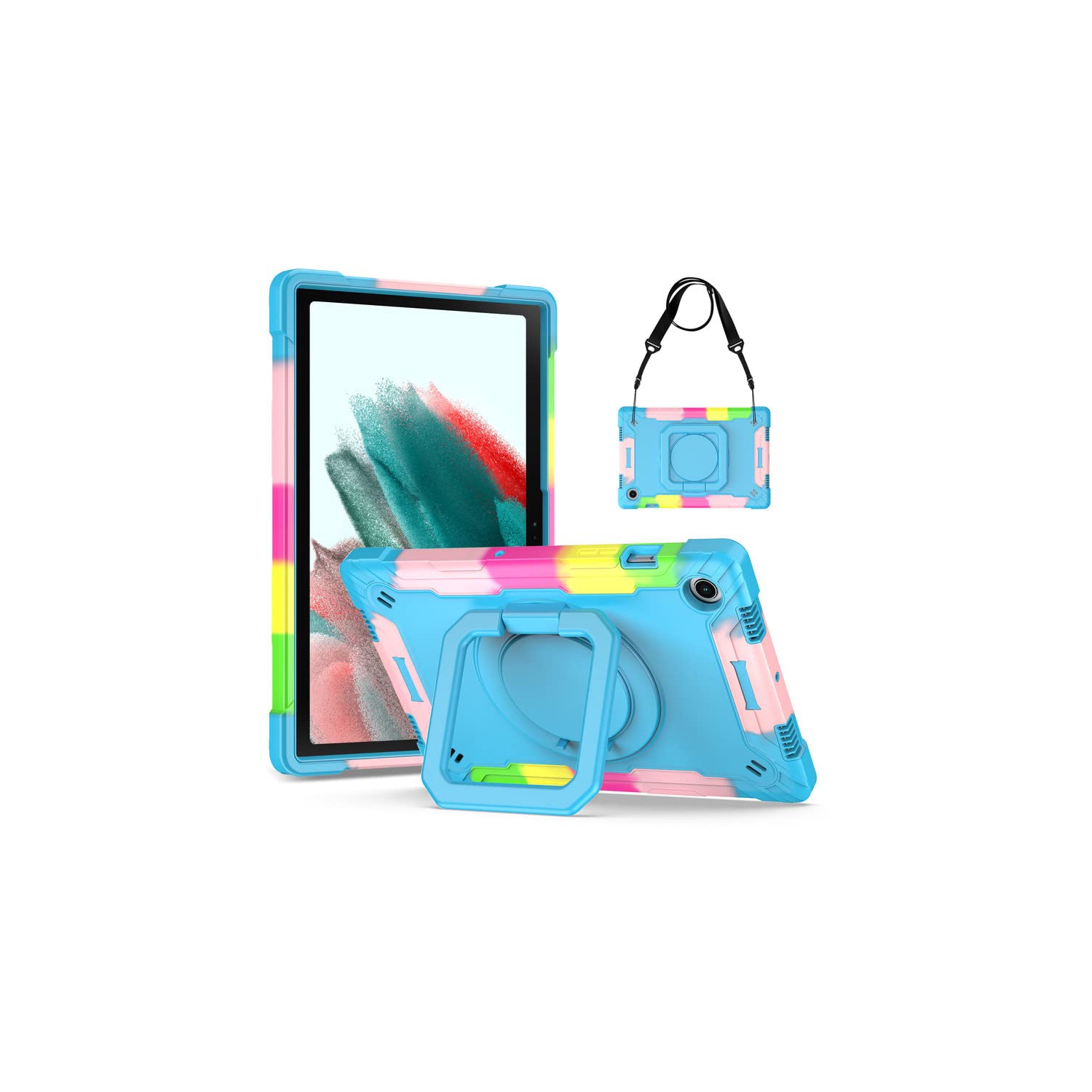 Hard Case for Samsung Galaxy Tab A8 10.5 inch 2022 Model, Full-Body Shockproof Protective Case with Shoulder Strap, 360 Rotating Stand Case for Tab A8