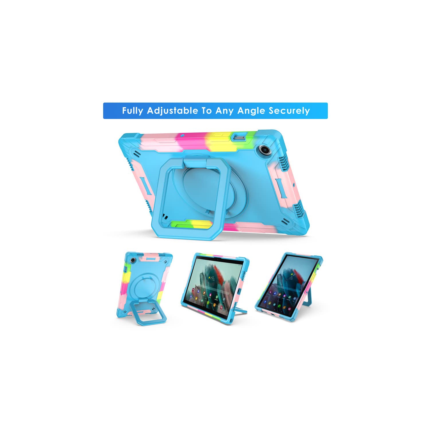 Hard Case for Samsung Galaxy Tab A8 10.5 inch 2022 Model, Full-Body Shockproof Protective Case with Shoulder Strap, 360 Rotating Stand Case for Tab A8