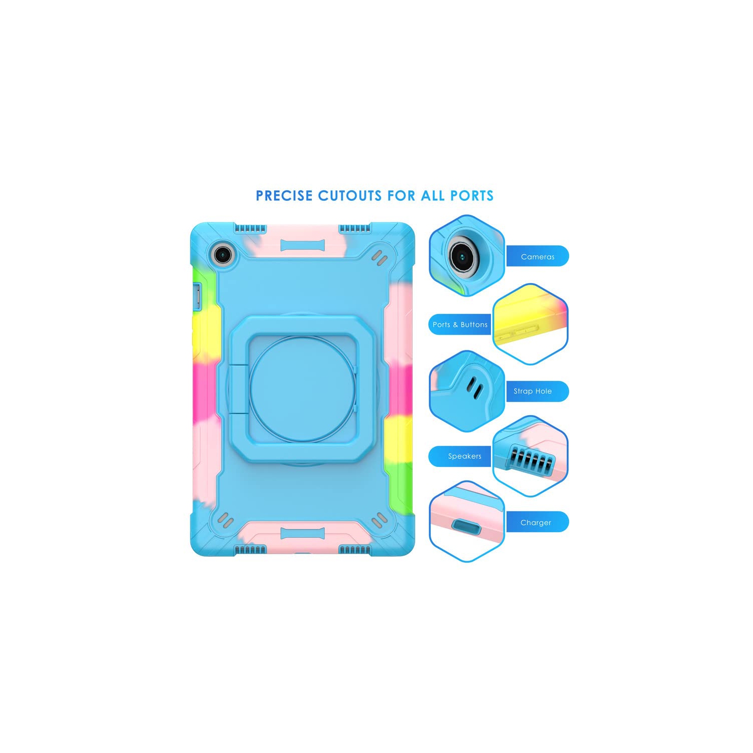 Hard Case for Samsung Galaxy Tab A8 10.5 inch 2022 Model, Full-Body Shockproof Protective Case with Shoulder Strap, 360 Rotating Stand Case for Tab A8