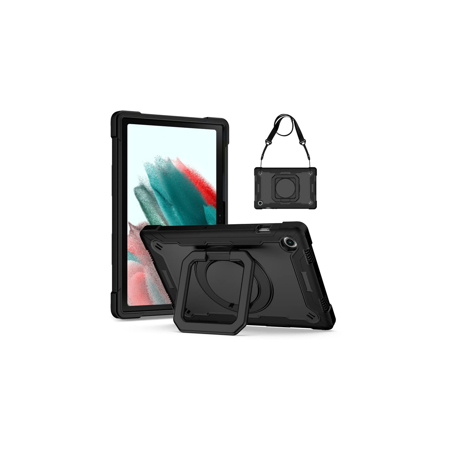 Étui rigide pour Galaxy Tab 2022 de A8 10,5 po de Samsung, étui protecteur antichoc intégral avec bandoulière, 360 étui avec support rotatif pour Tab