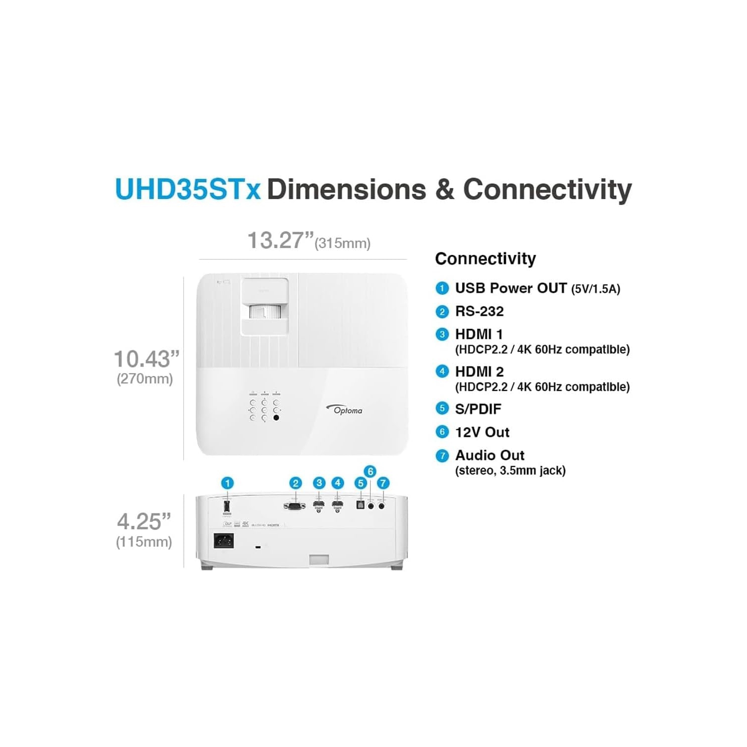 Projecteur de jeu et de divertissement à domicile UHD 4K à courte focale UHD35STx d'Optoma