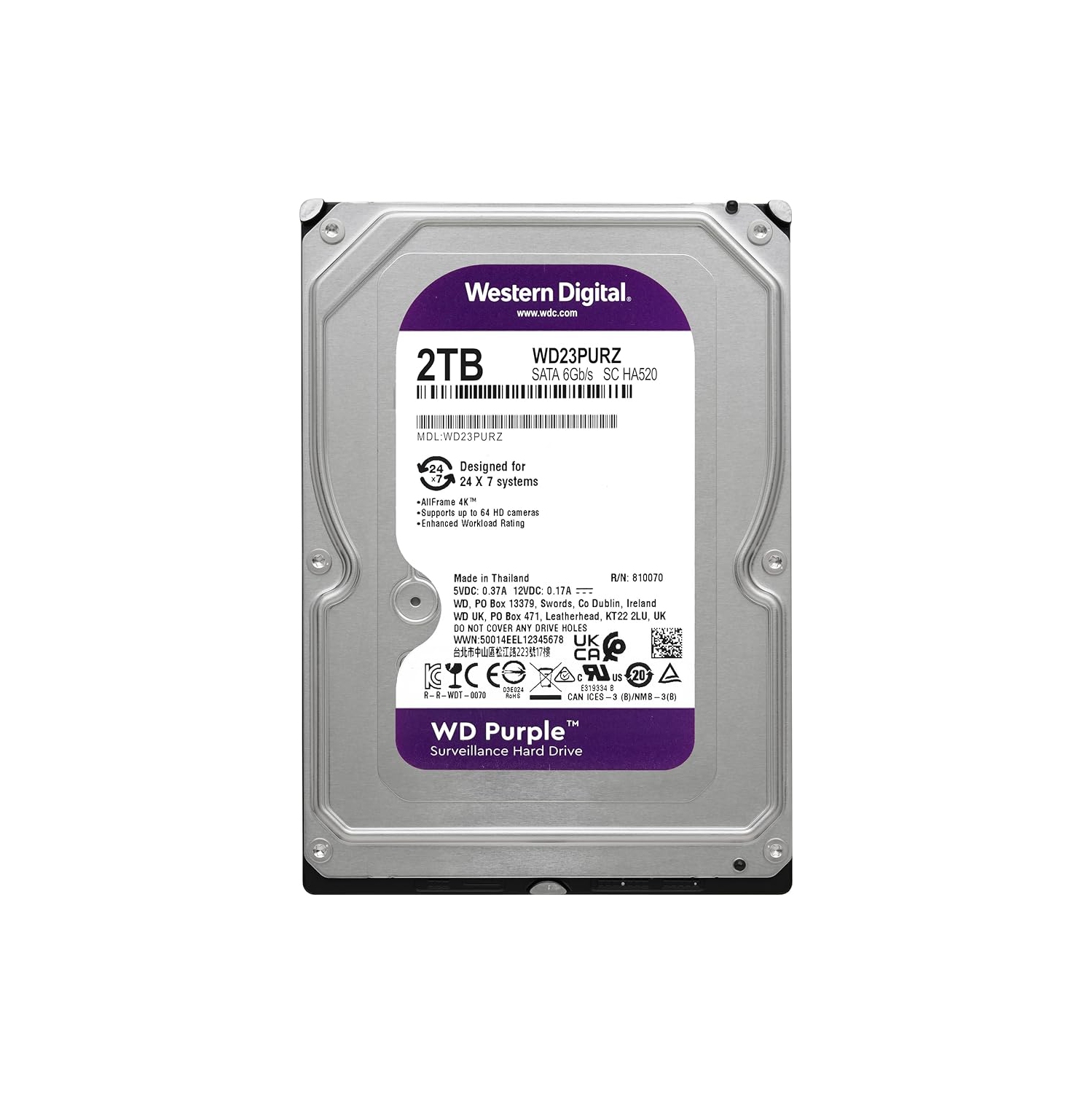 Western Digital WD23PURZ（3.5インチ HDD 2TB） Western Digital 2TB WD Purple Surveillance Internal Hard