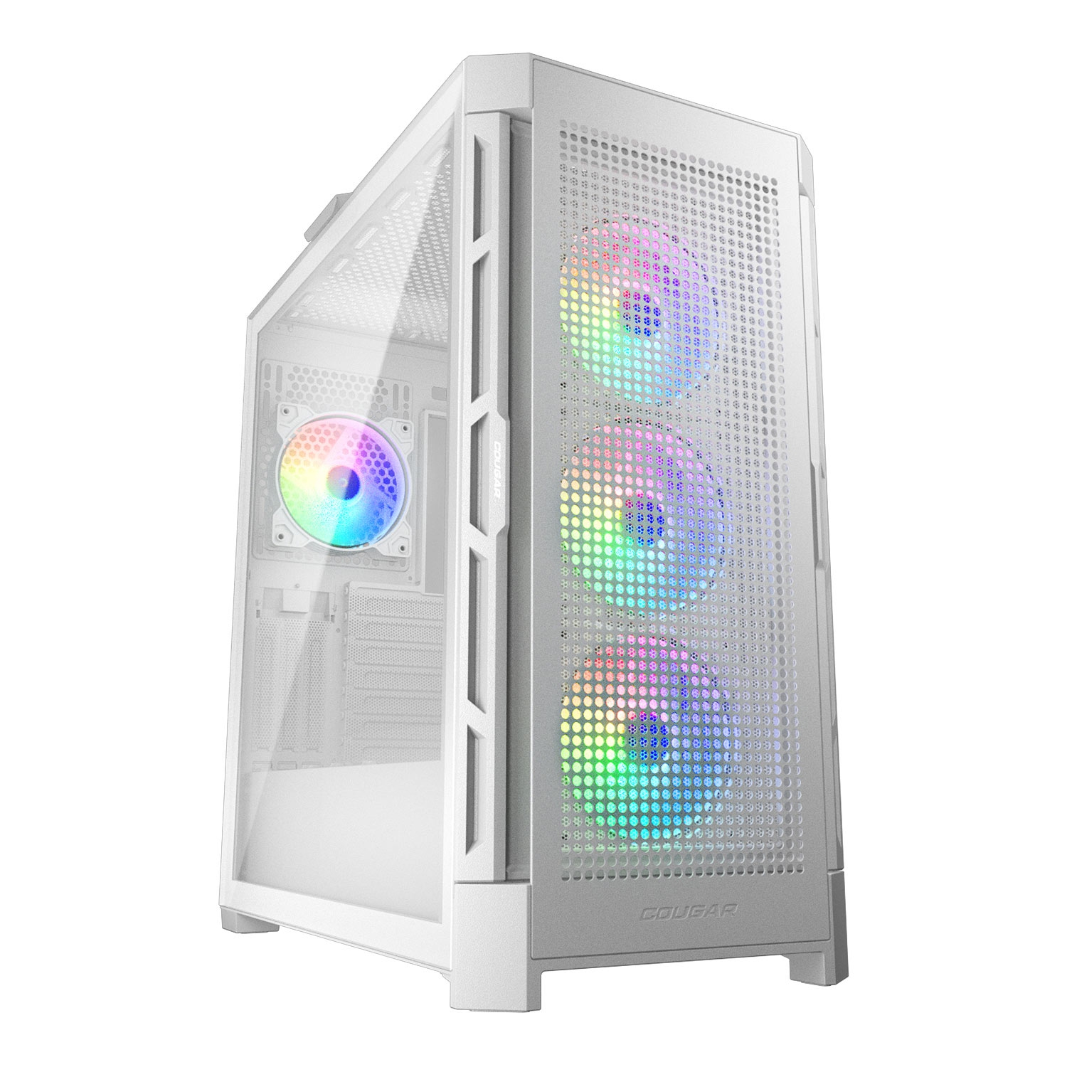 Cougar – Boîtier d'ordinateur mi-tour ATX Duoface Pro RGB, panneau latéral en verre trempé, 4 ventilateurs 120&nbsp;mm ARGB préinstallés, blanc