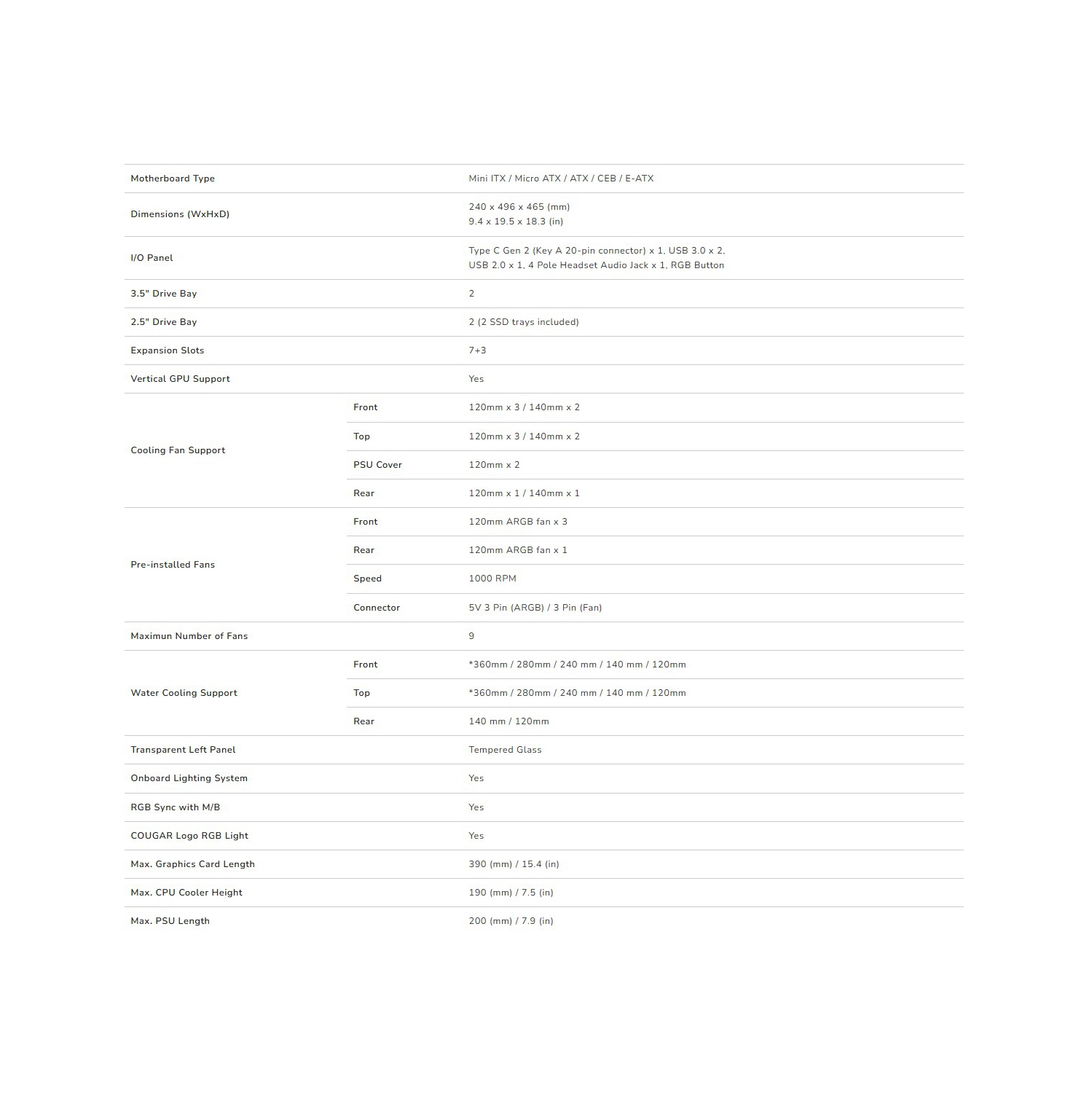 Cougar – Boîtier d'ordinateur mi-tour ATX Duoface Pro RGB, panneau latéral en verre trempé, 4 ventilateurs 120&nbsp;mm ARGB préinstallés, blanc