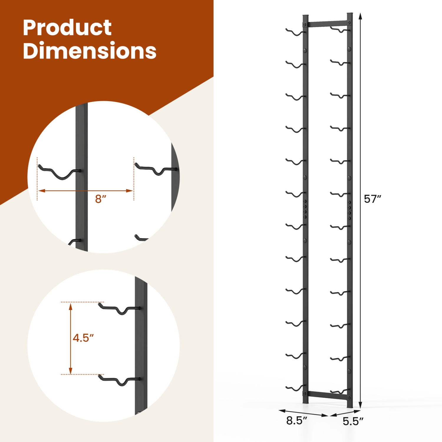 Gymax 12 Bottles Wall Mounted Wine Rack Metal Wine Display Holder Organizer