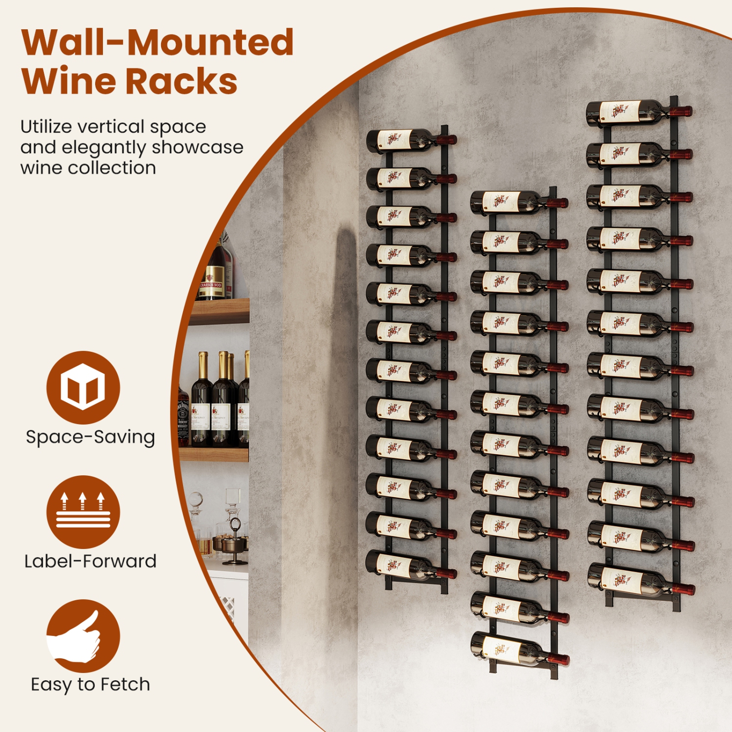Gymax 12 Bottles Wall Mounted Wine Rack Metal Wine Display Holder Organizer