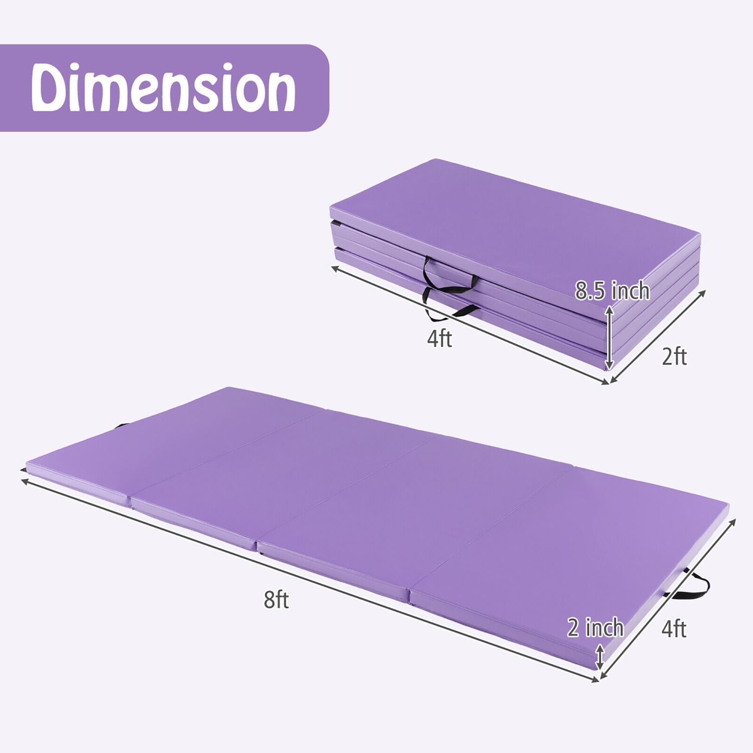 Gymax 8' x 4' x 2'' Folding Gymnastics Mat Tumbling Exercise PU Leather Cover for Yoga Purple